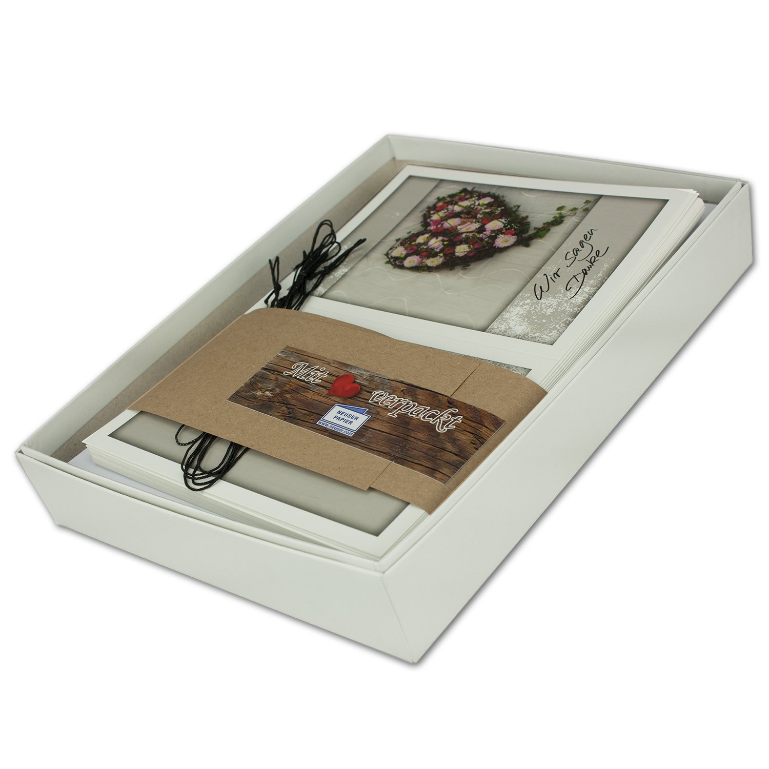 75x Trauerkarte mit Umschlag Set Danksagung - Herz - inklusive hochwertiger Box- DIN A6 Hoch-Format - Danksagungskarten Trauerkarten nach Beerdigung - Trauer-Papiere by GUSTAV NEUSER