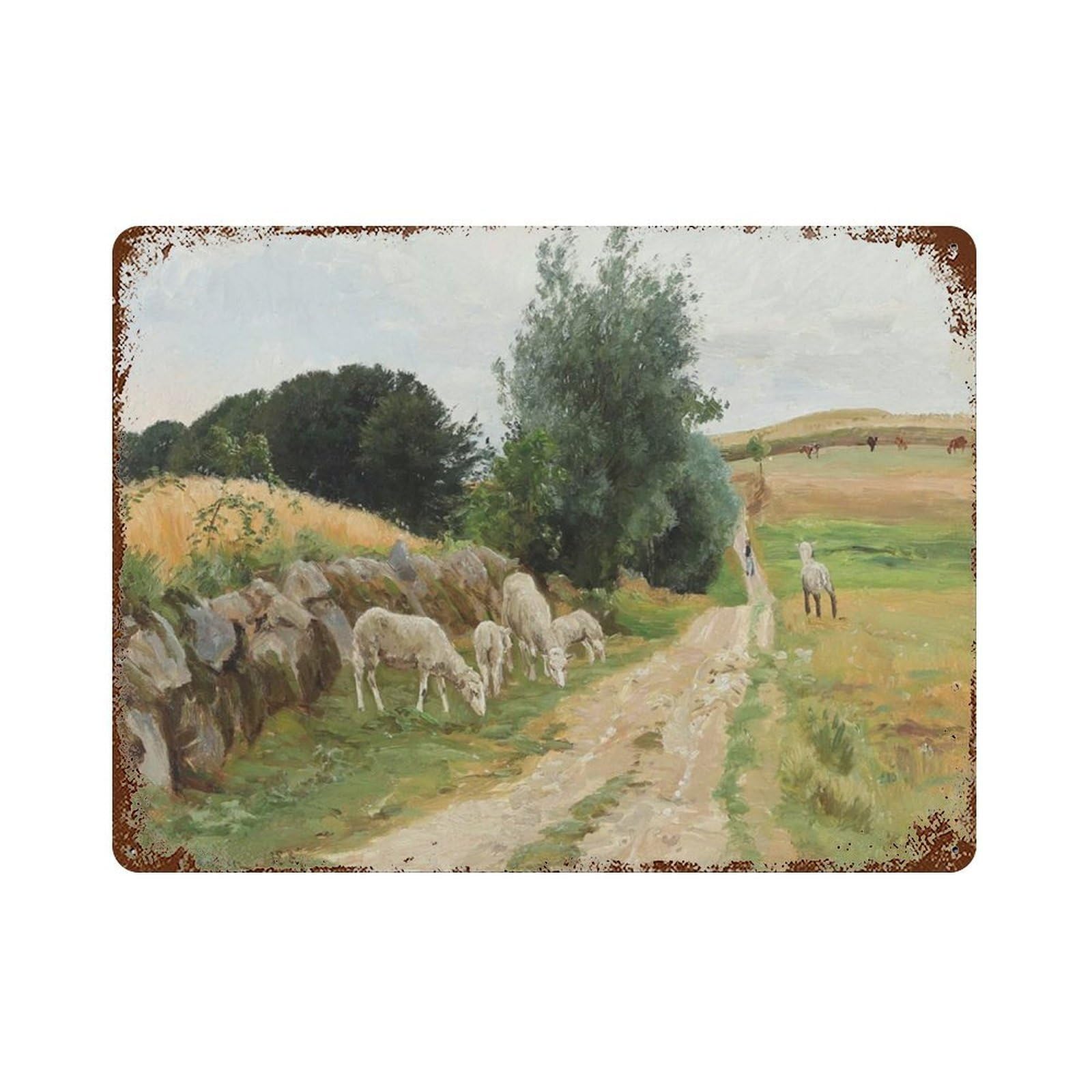 xiaoxiaoshen Vintage Sheep Oil Painting_ Country Landscape Wall Decor Art Metal Tin Poster Modern Home Decor Art Home Bar Shop Decorations Vintage Sign 30x40cm