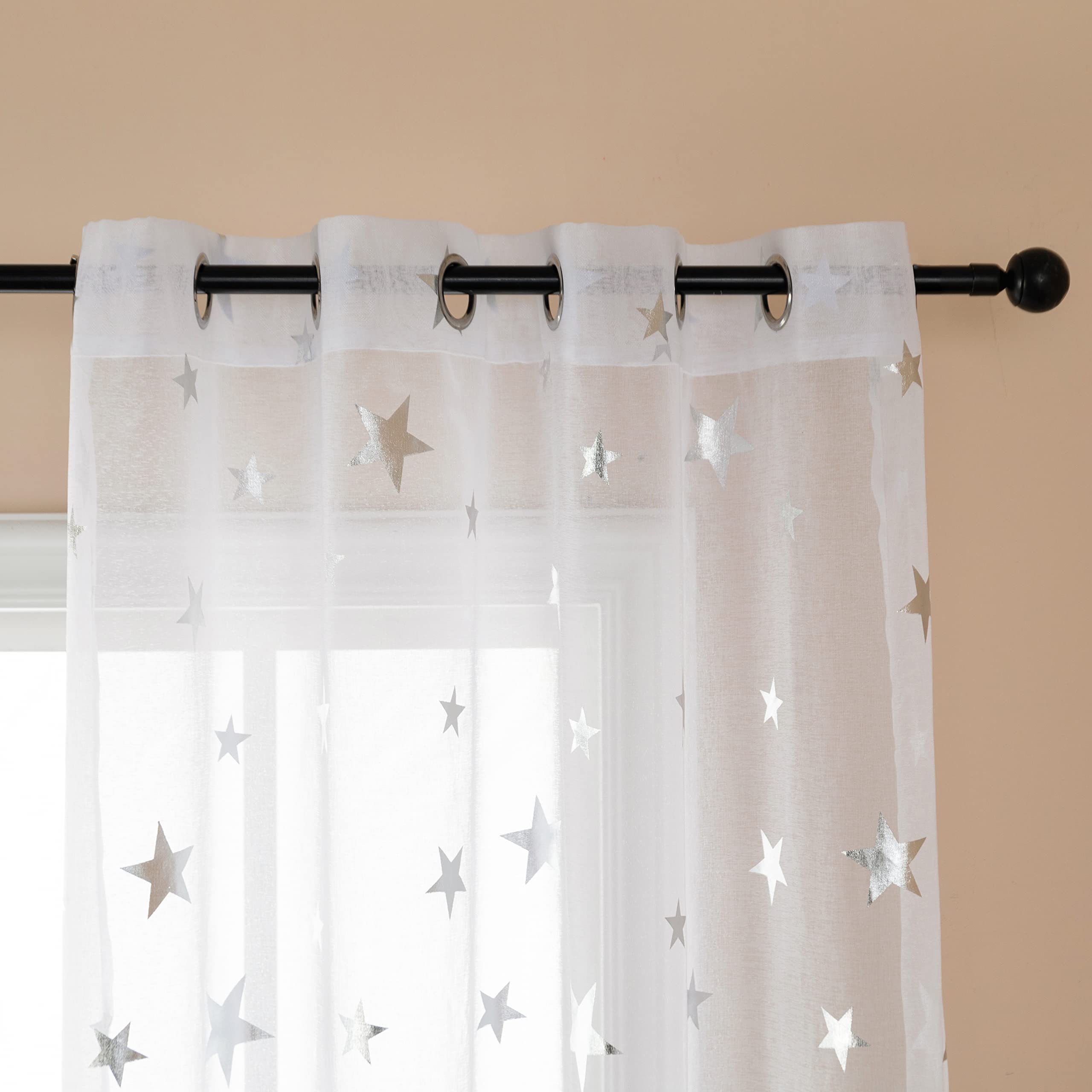heimtexland ® Tenda con occhielli, in lino, colore bianco trasparente, 245 x 140 cm, modello 708