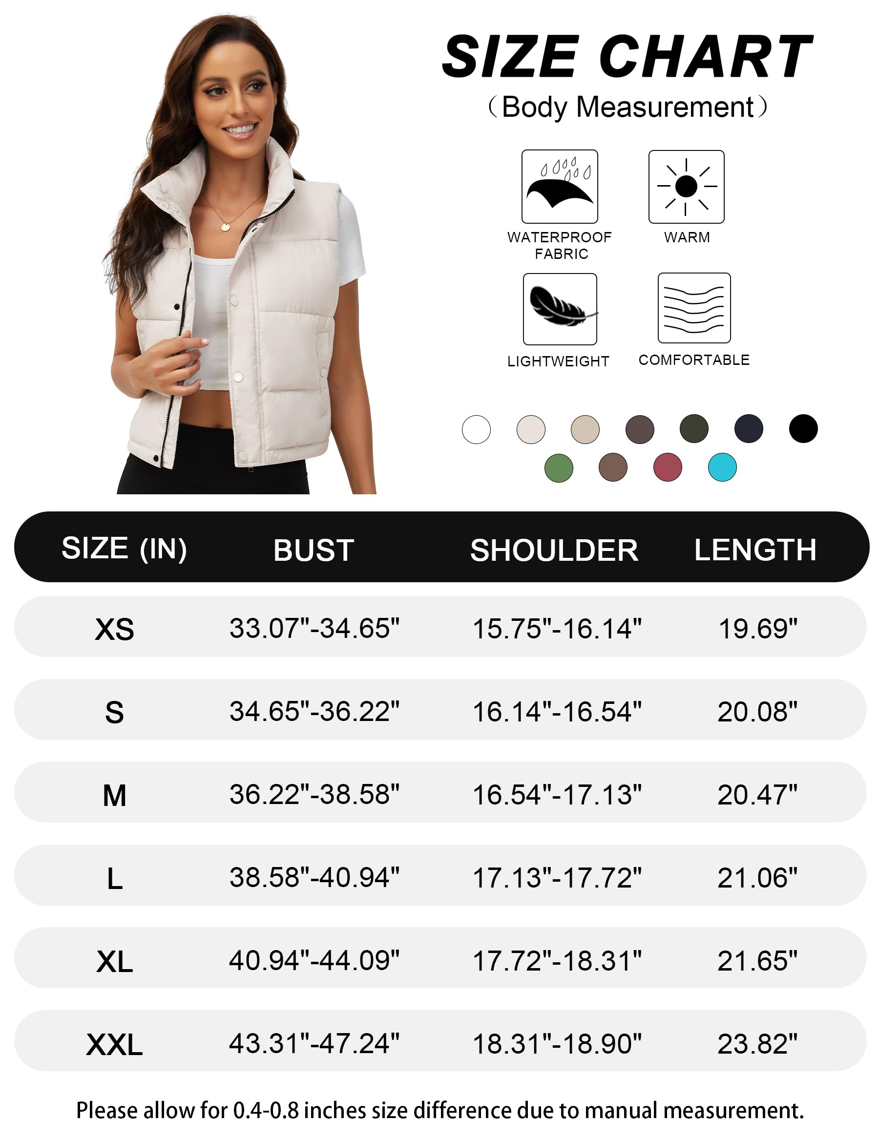 Fengbay Gilet da donna senza maniche Puffy Cropped Gilet con colletto alla coreana Gilet trapuntato a bolle leggere alla moda 2025