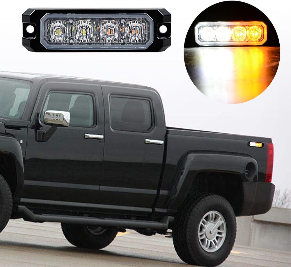 Astra Depot Surface Mount 20W 4-LED Emergency Warning SYNC Strobe Light Head Car Truck 12V-24V (1pc, White & Amber)