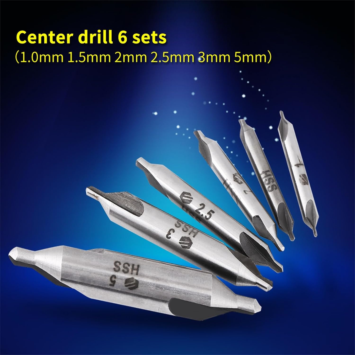6pcs 1/1.5/2/2.5/3/5mm 60 De Center Drill Bits Centering Drills Tools
