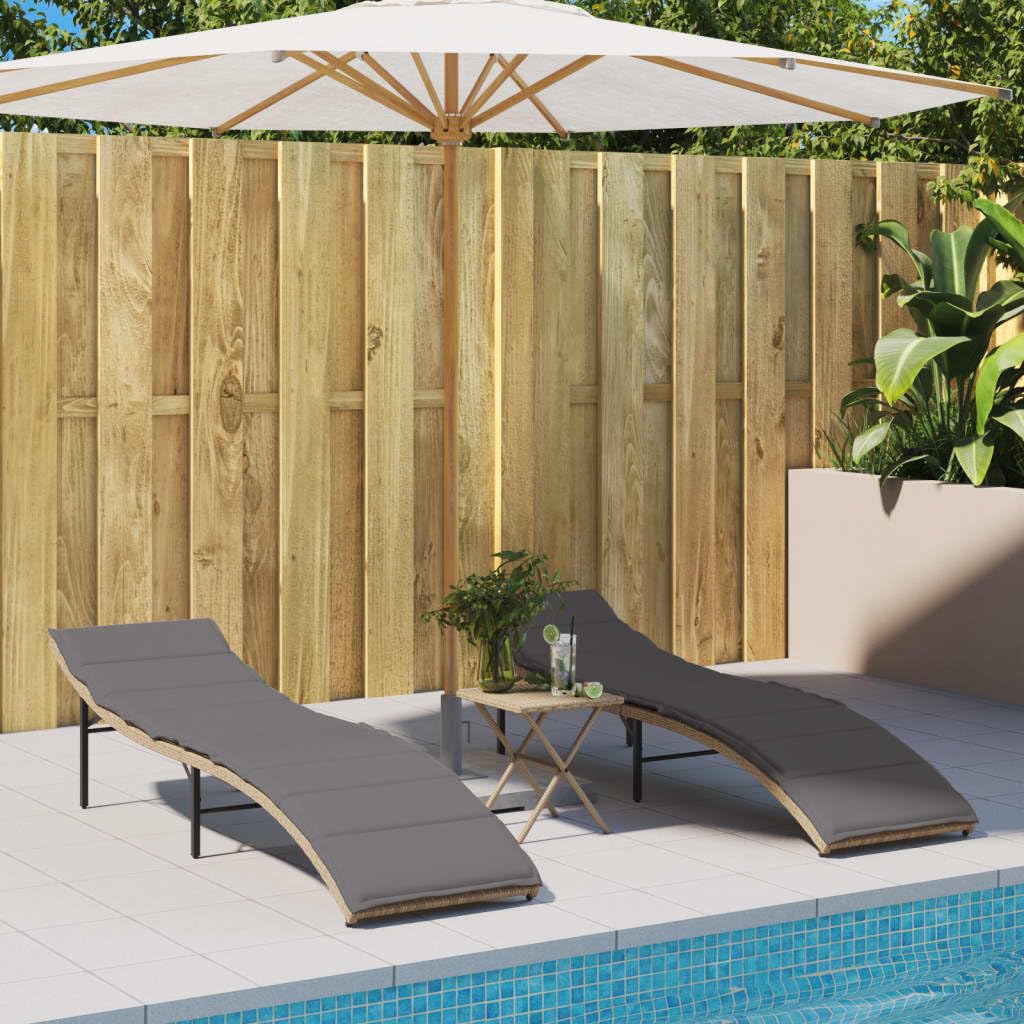 Lettino Prendisole Beige con Cuscini Grigi 55x199x50 cm Polyrattan Letto Solarium Regolabile 3 Posizioni Robusti da Giardino Esterno Poltrone Relax Lounge con Struttura Acciaio Resistente UV 110 kg