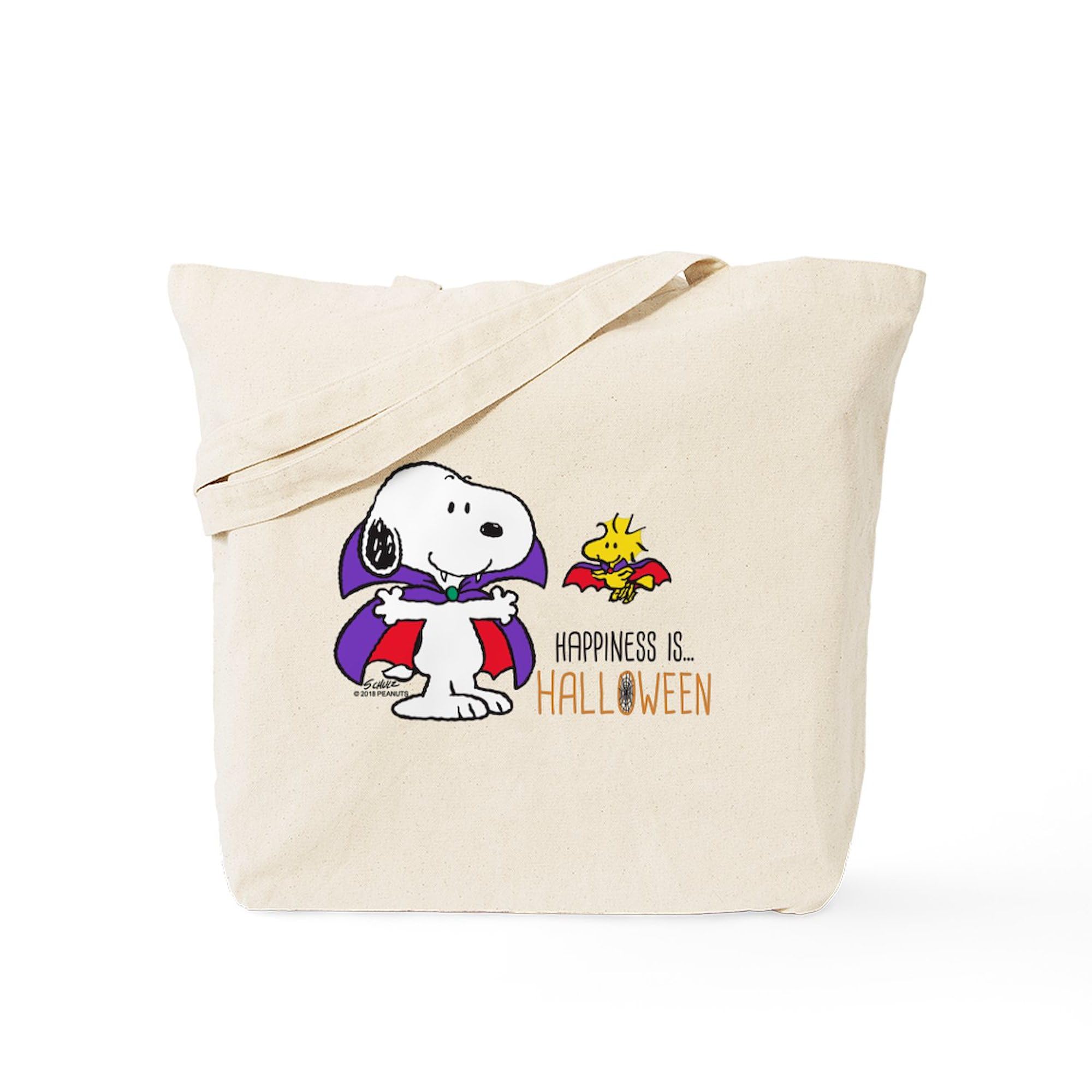 CafePress Snoopy Happiness is Halloween Reusable Natural Beige Canvas Shopping Bag