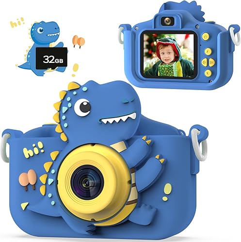 NIDOOT Cámara de dinosaurio para niños, cámara HD selfie para niños, juguetes de cumpleaños de Navidad para niños y niñas de 3 a 12 años, cámara