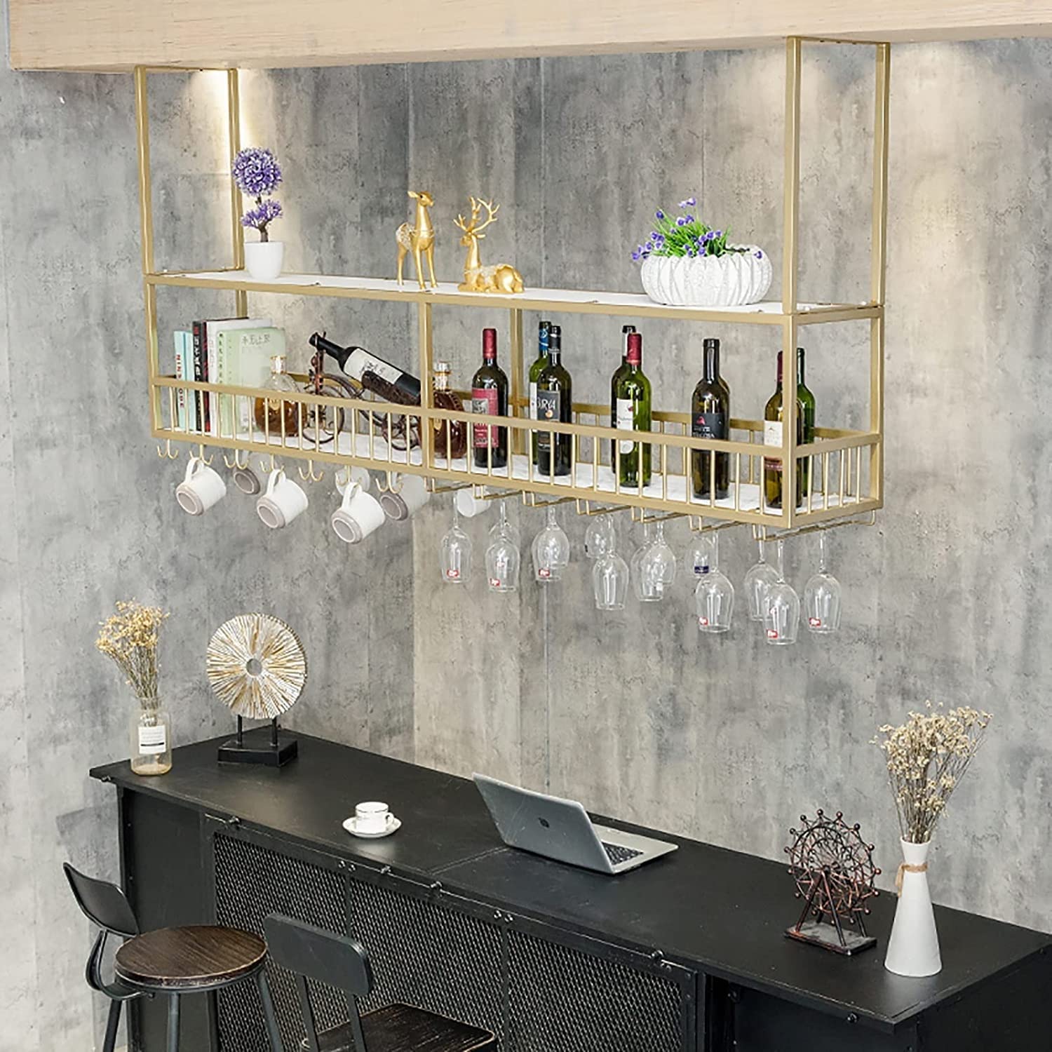 Support de plafond en bois massif de fer pour cuisine et salon moderne