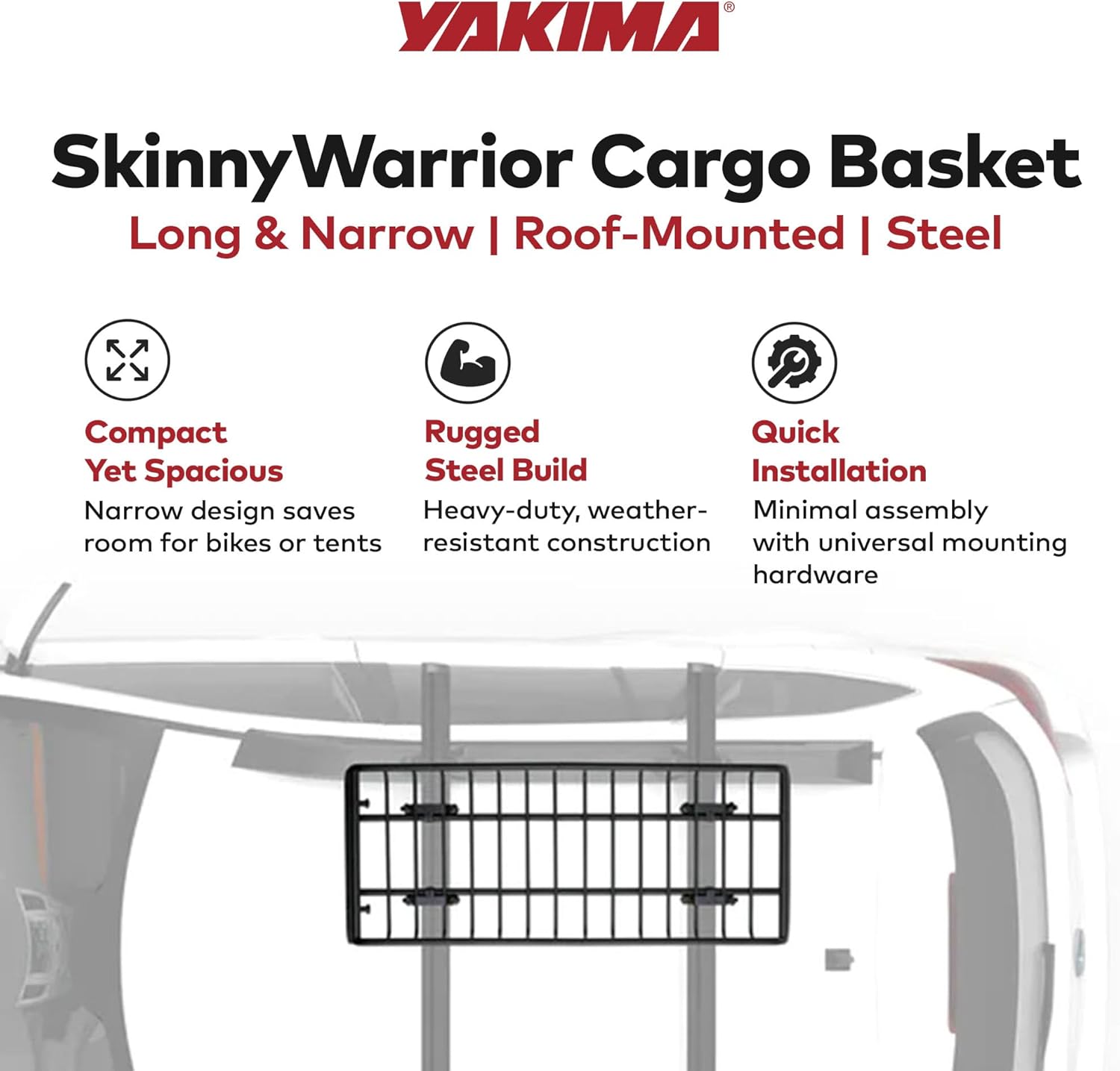 Yakima SkinnyWarrior Cargo Basket, Long and Narrow Roof Rack for Yakima Streamline Crossbars