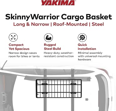 Yakima SkinnyWarrior Cargo Basket, Long and Narrow Roof Rack for Yakima Streamline Crossbars