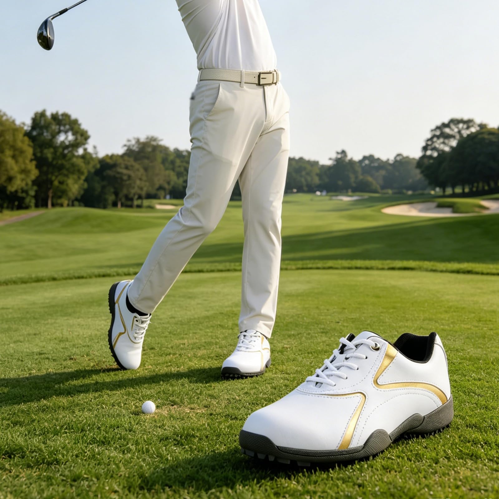 Męskie buty golfowe wodoodporne skórzane bez kolców do golfa
