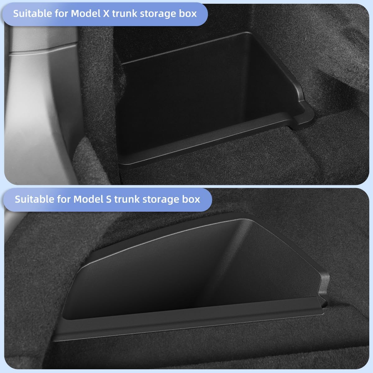 LUCKEASY 1box For Tesla Model S/Plaid 2024 2023 2022 Rear Trunk Side Storage Box Organizer Luggage Bins Packets Protector TPE Tesla Model S Accessories Black(MS-23WXTBLACK)