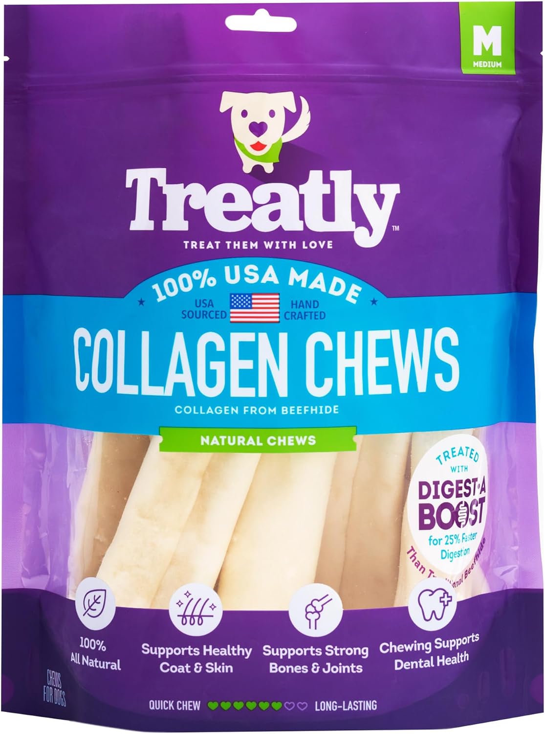 USA Collagen Wraps 6-7x1.5 Dog Chew Treats - Natural Flavor, 12 Count/1 Pack