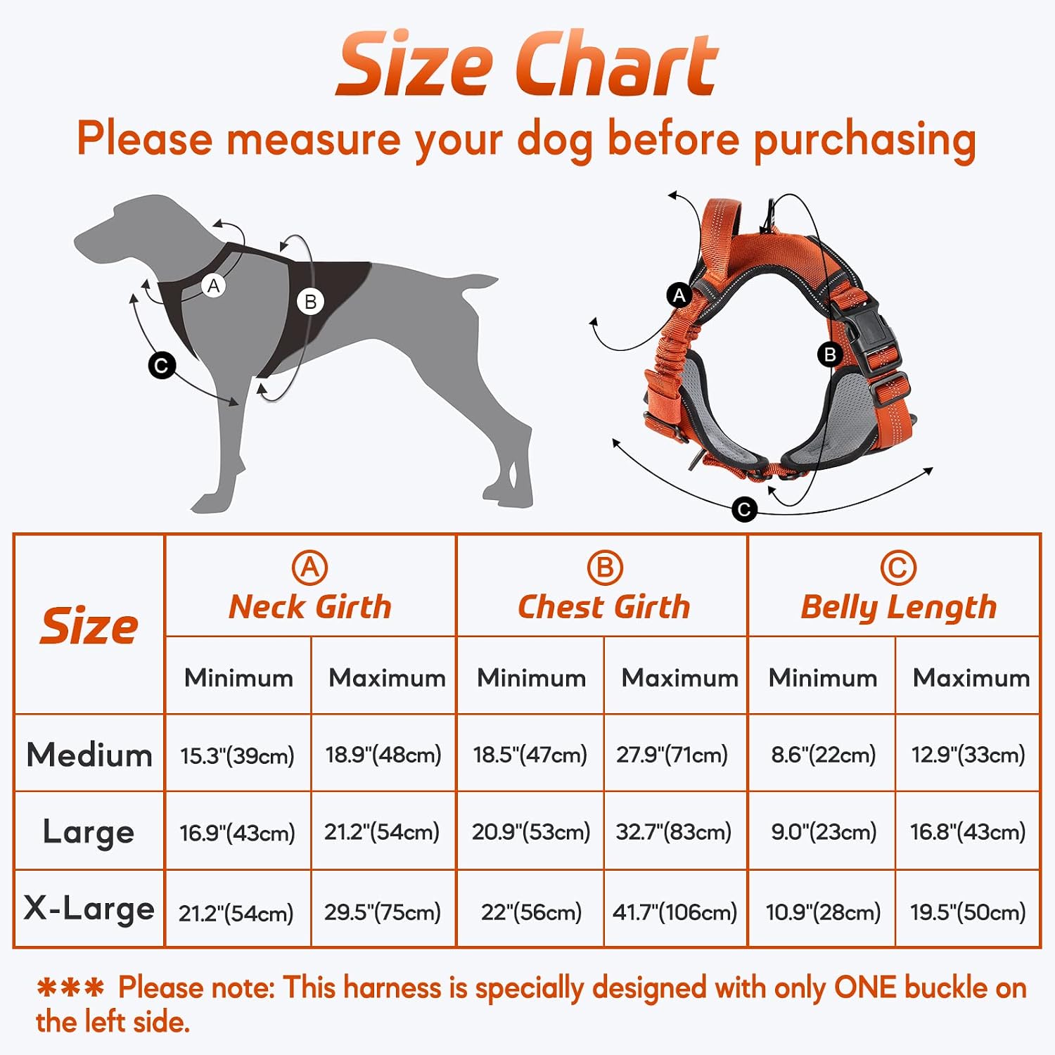 rabbitgoo Dog Harness Belly Adjustable (Orange, M)