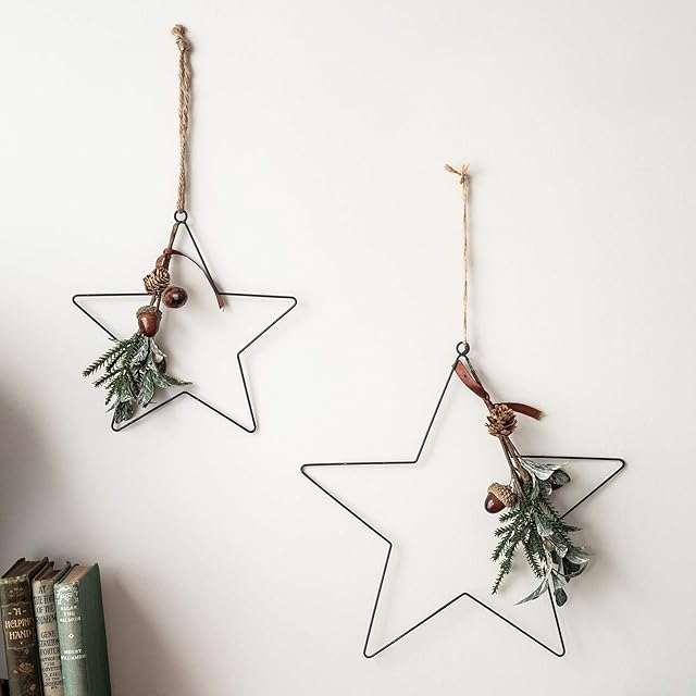 Lights4fun Eucalyptus Acorn Metal Hanging Star Christmas Decoration for Indoor Use 28cm