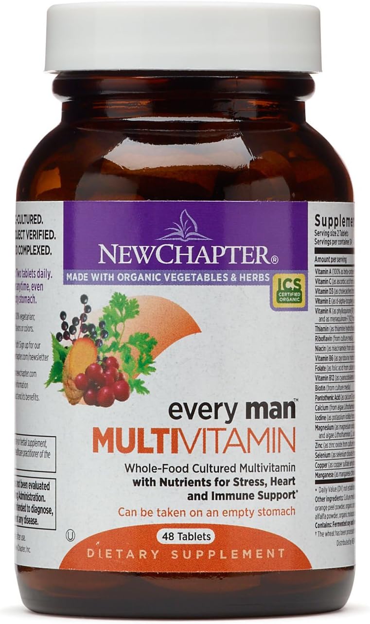 New Chapter Men's Multivitamin, Every Man, Fermented with Probiotics + Selenium + B Vitamins + Vitamin D3 + Organic Non-GMO Ingredients - 48 ct (Packaging May Vary)