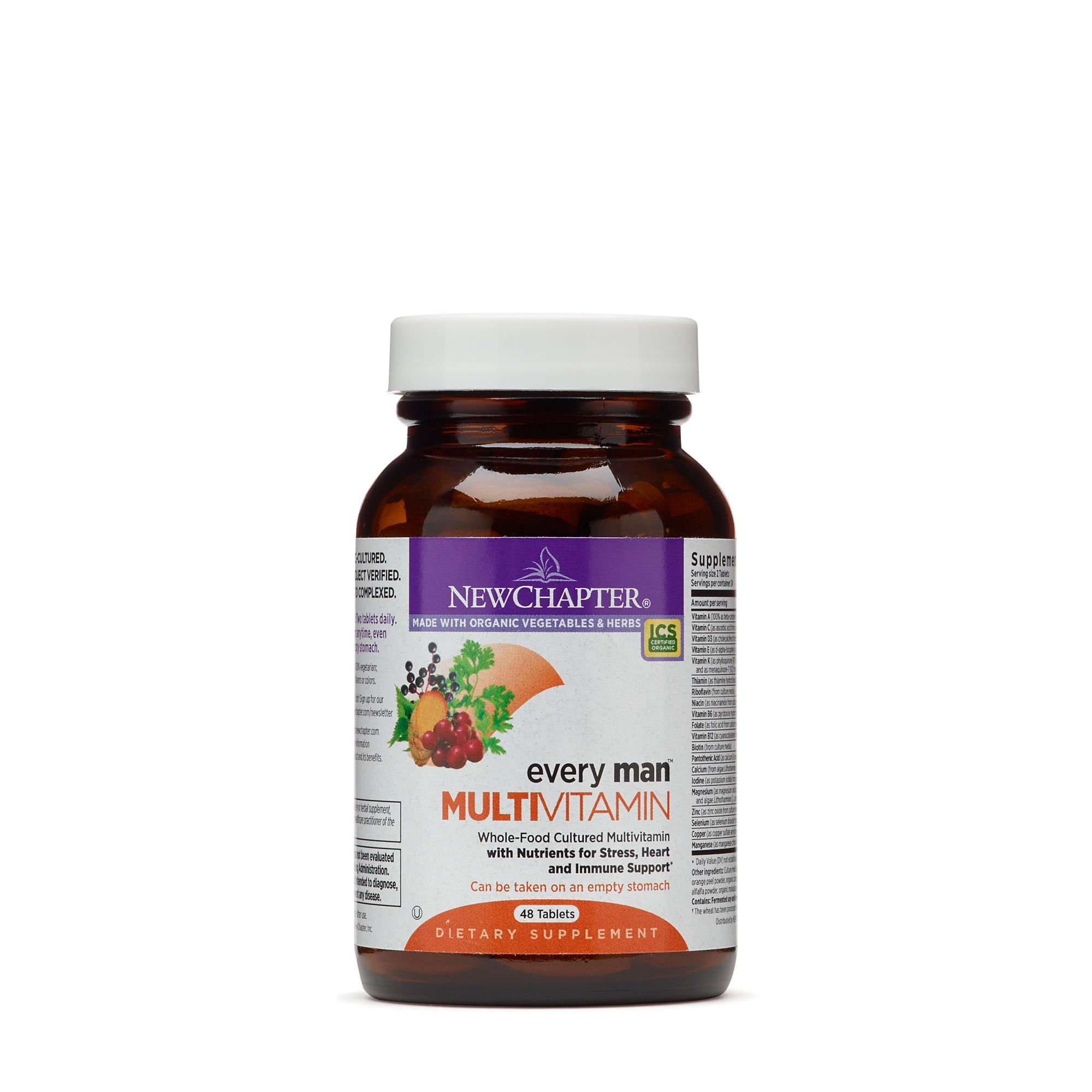 New Chapter Men's Multivitamin, Every Man, Fermented with Probiotics + Selenium + B Vitamins + Vitamin D3 + Organic Non-GMO Ingredients - 48 ct (Packaging May V