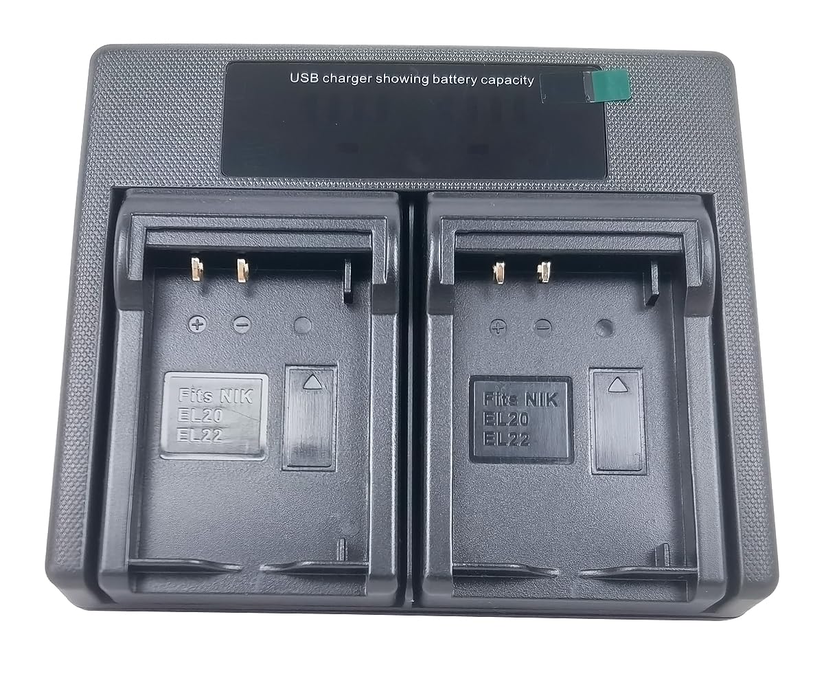 USB Dual Batteria Caricabatterie Compatibile per EN-EL20 EN-EL20a MH-27 EN-EL22 ENEL22 MH-29 One 1 1J1 1J2 1J3 1S1 1V3 COOLPIX P1100 P1000 P950A AW1 DL24-500 Camera