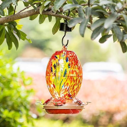 Miniatura 22 de Muse Garden - Comedero de vidrio soplado de 27 onzas para colibríes para exteriores; regalo p/mamá, mujeres, abuelos, decoración de jardín p/colgar
