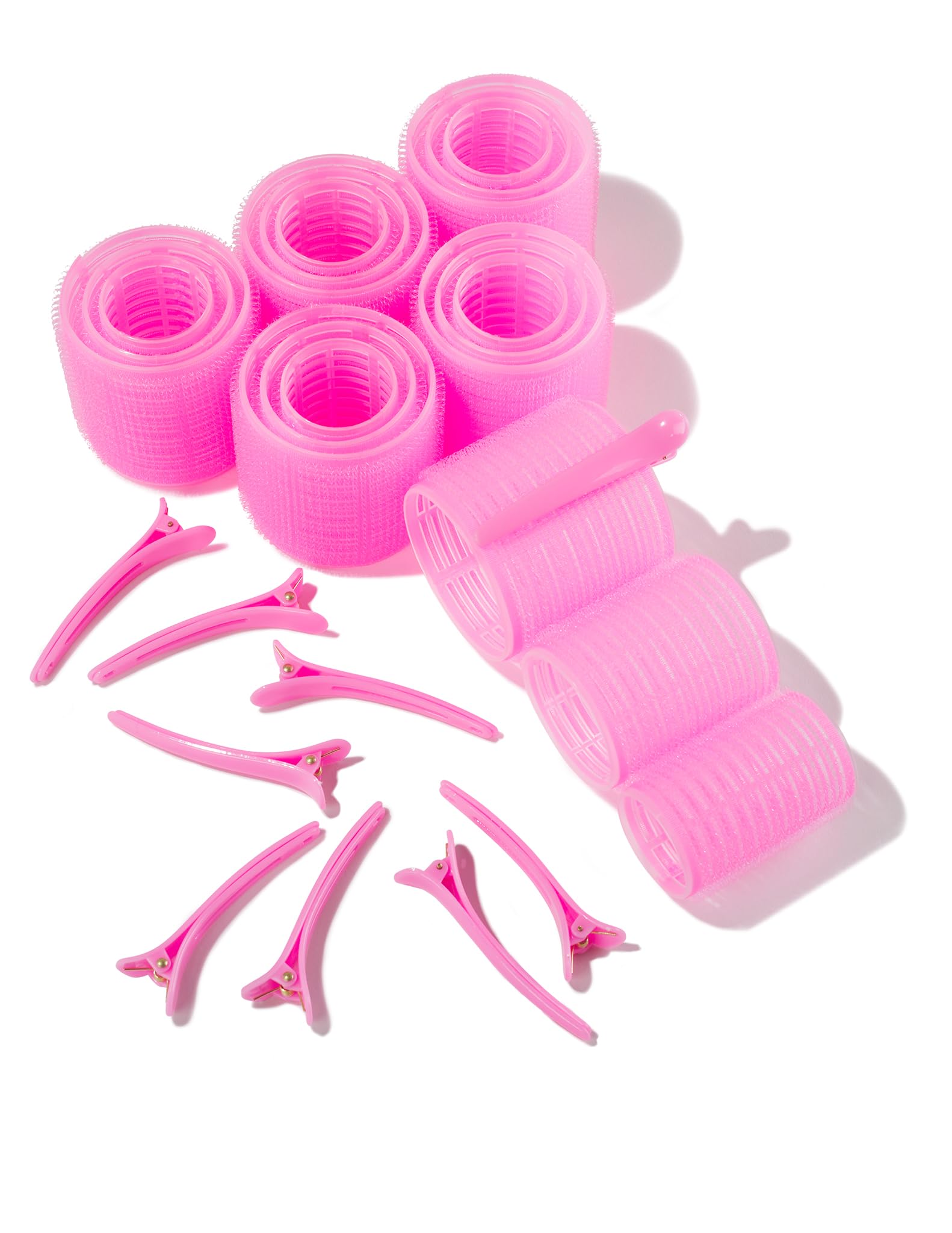 Self-Grip Hair Rollers - Lasting Defined Curls, Extra Hold, All Hair Types, Bouncy Blow Out, Self-Grip Rollers - Pink, (Pack of 18)