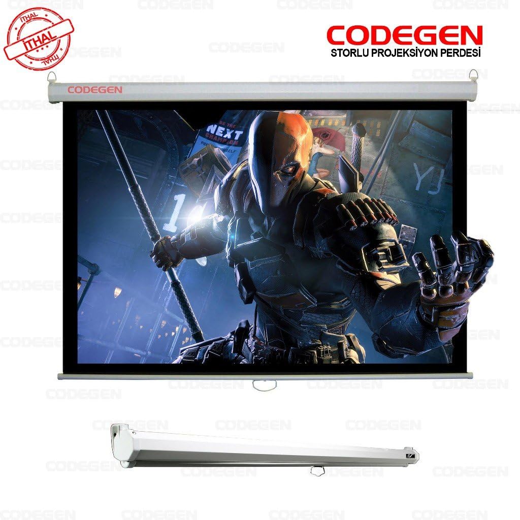 Codegen AX-24 240x200cm Siyah Fonlu Storlu Kilitleme Mekanizmalı Projeksiyon perdesi, Beyaz