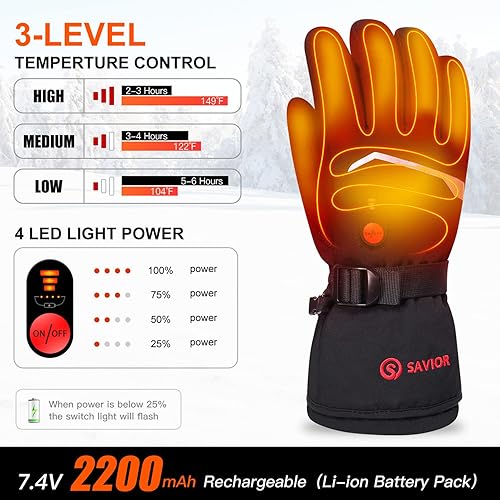 Miniatura 4 de SAVIOR HEAT Guantes térmicos con batería para hombre y mujer, guantes de motocicleta eléctricos impermeables con pantalla táctil, guantes de