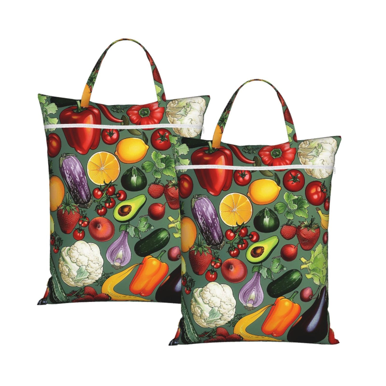 Large Travel Laundry Bags,Vegetable Fruit Print with Handle Foldable Laundry Bag for Holidays Gym Swimming and Family Trips, 2Pcs