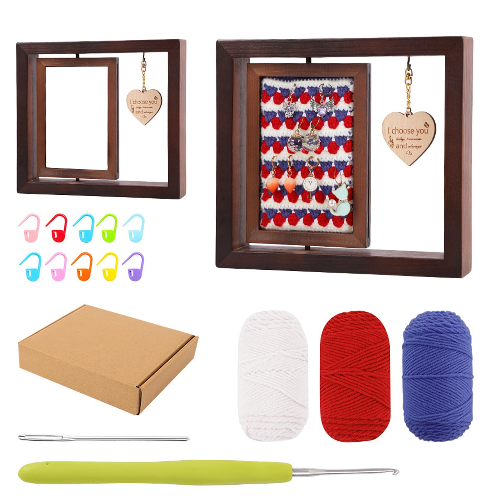 Buxuaaaa Beginner Crochet Craft Wood Frame Yarn Hook & Step-by-Step Instructions Knitting Projects Wooden Frame Crochet