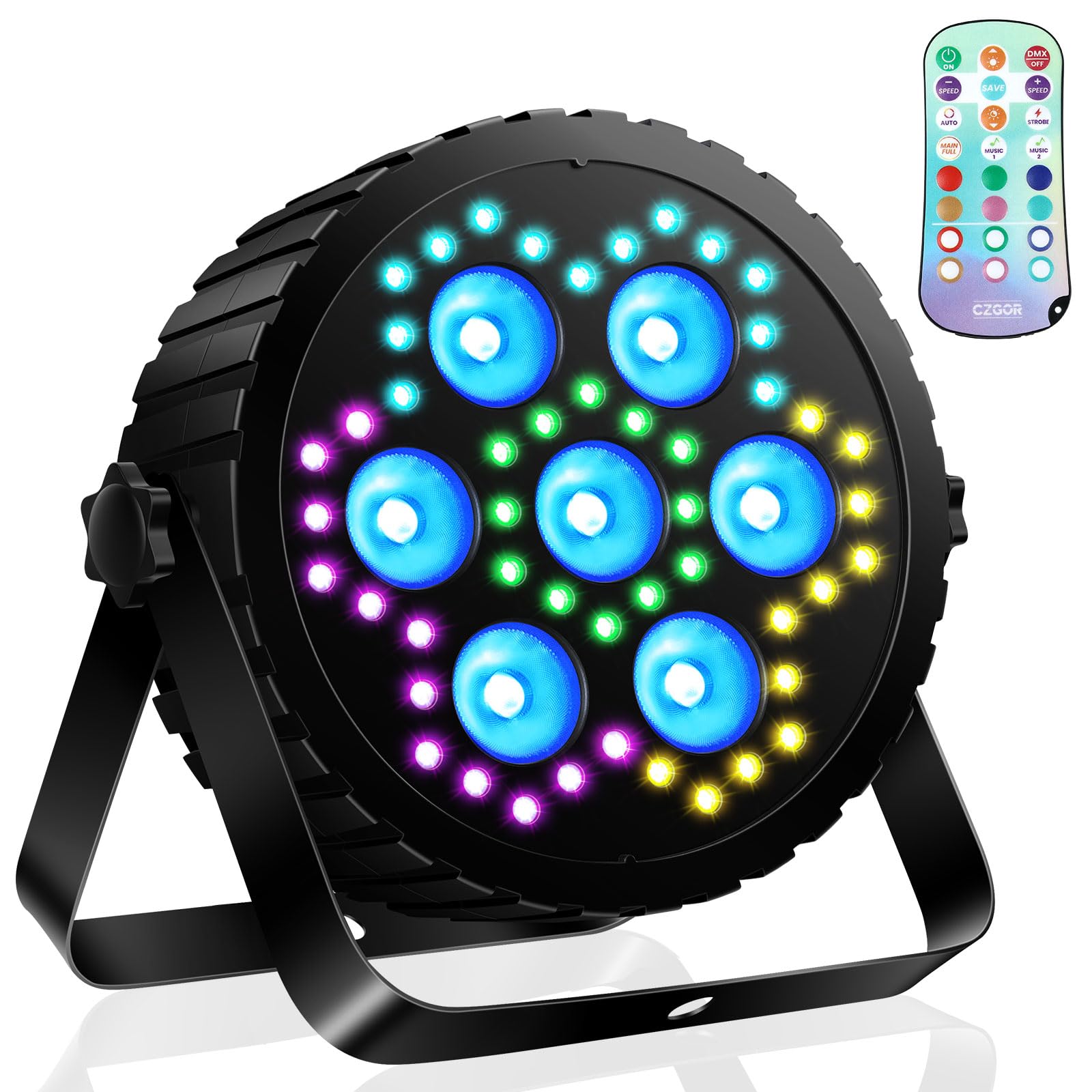 LED-PAR-Scheinwerfer 80W, 7 RGBW 4in1 LEDs + 48 LEDs für Bühnenbeleuchtung | Fernbedienung, DMX-Steuerung & Soundaktivierung – ideale Partybeleuchtung für Hochzeiten, Events und Weihnachten - 1 Stück