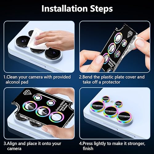 Vista 1225 de para Samsung Galaxy Z Flip 7 Protector de Lente de Cámara, Cubierta de Lente de Vidrio Templado con Anillo de Metal Individual, [Fuerte Adhesión] 1