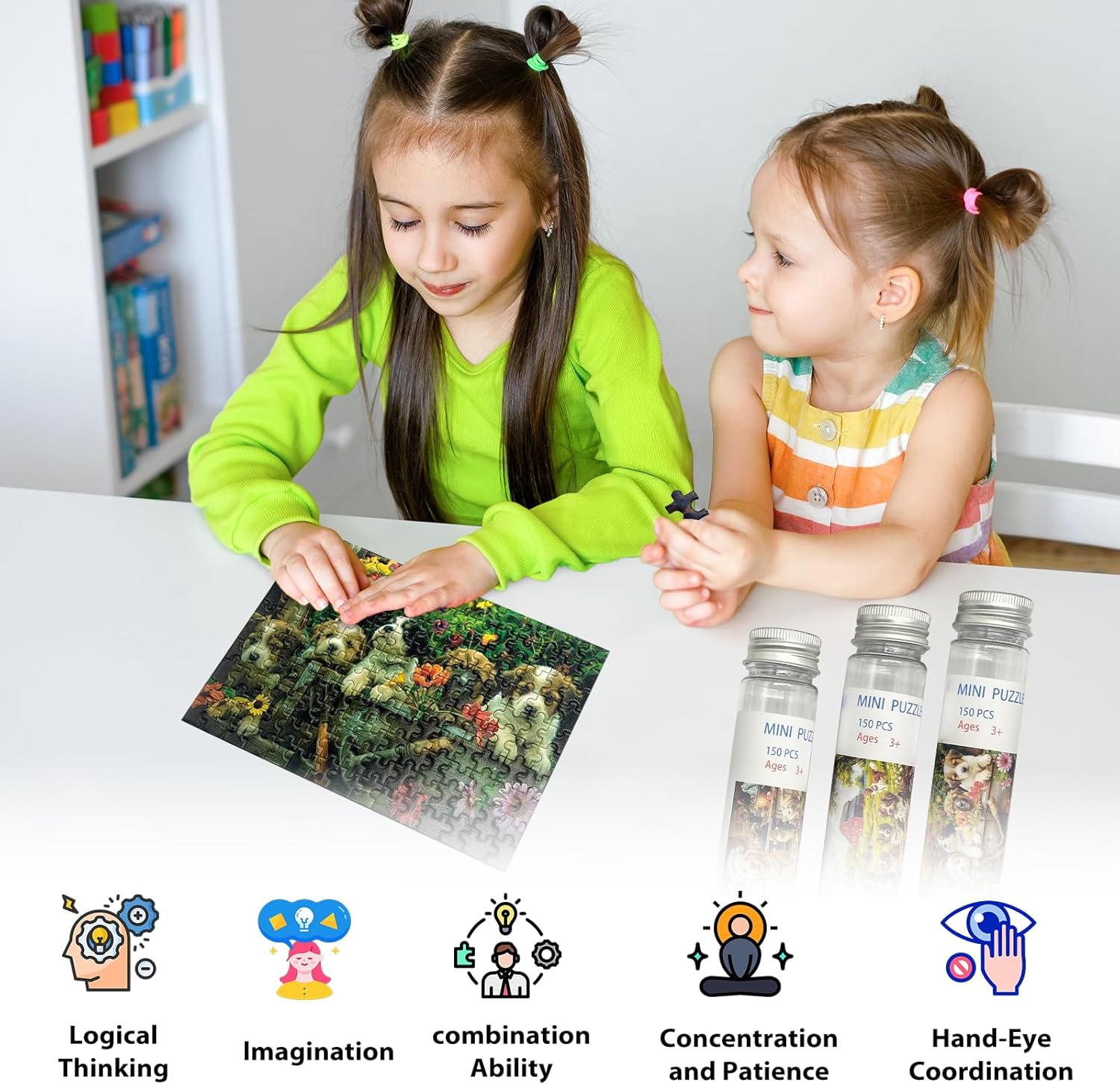 150 Pieces Mini Jigsaw Puzzles for Adults & Kids,6 x 4 Inches,Mini Puzzles,Travel Puzzle,Small Micro Puzzles,Challenging Difficult Puzzle,3 Pack Adorable Dogs Series
