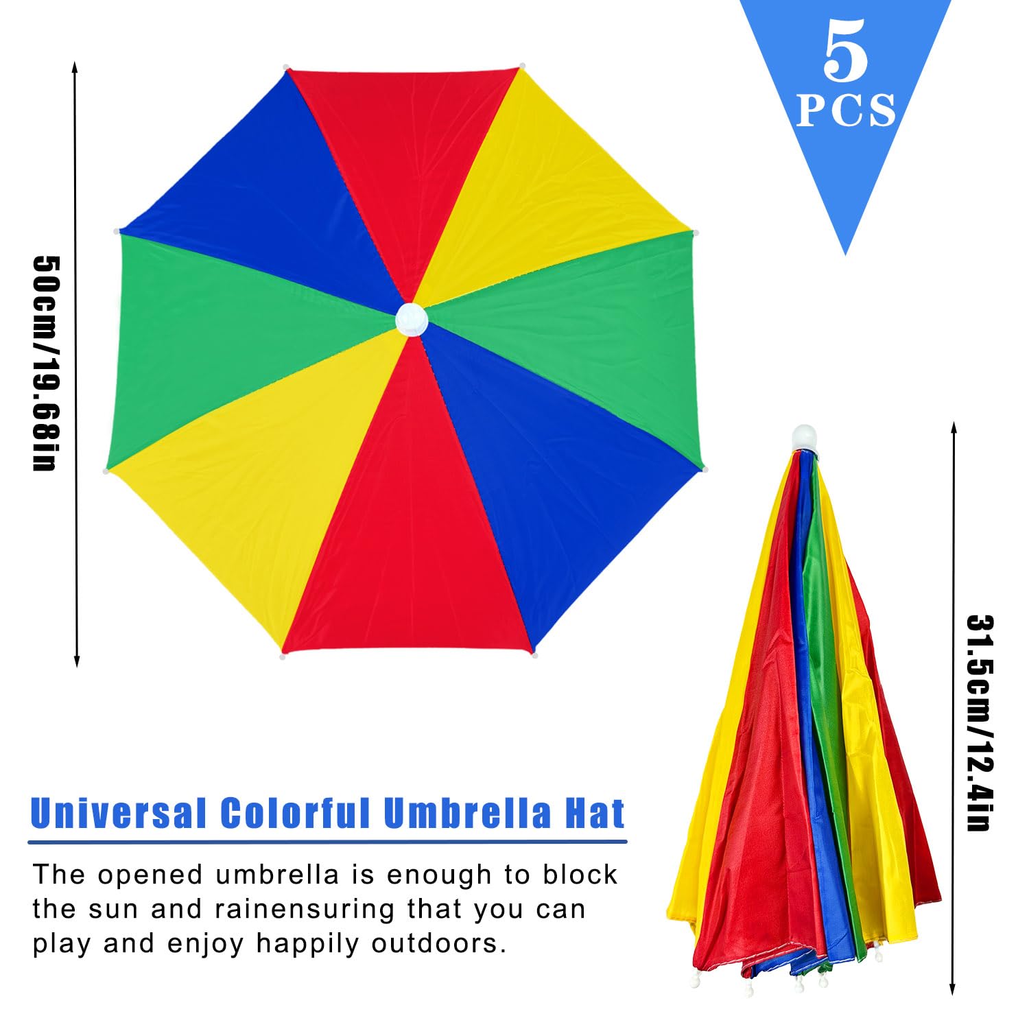 5 Piezas 50cm Paraguas de Cabeza, Sombrero Paraguas con Banda Elástica, Impermeable y Reutilizable, Paraguas Manos Libres Adecuado para Pesca Playa Camping Senderismo Actividades Aire Libre (Color)