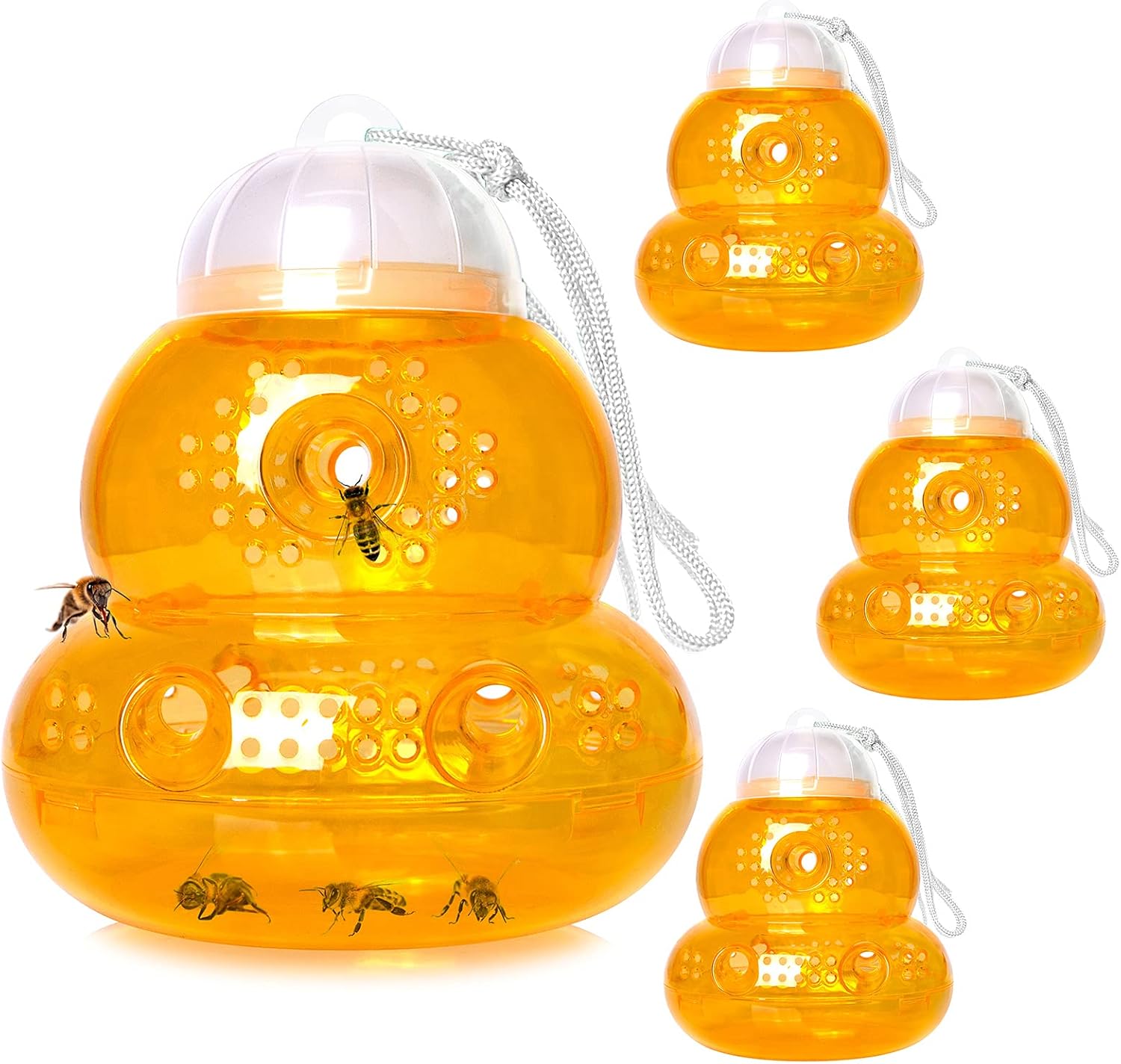 Stingmon 4 Pack Wasp Trap for Hornet Bees Yellow Jackets, Insect Bee Catcher Non-Toxic, Reusable, Hanging Outdoor Wasp Deterrent Killer
