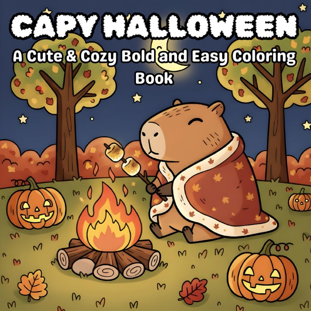 Capy Halloween: A Cute & Cozy Bold and Easy Coloring Book