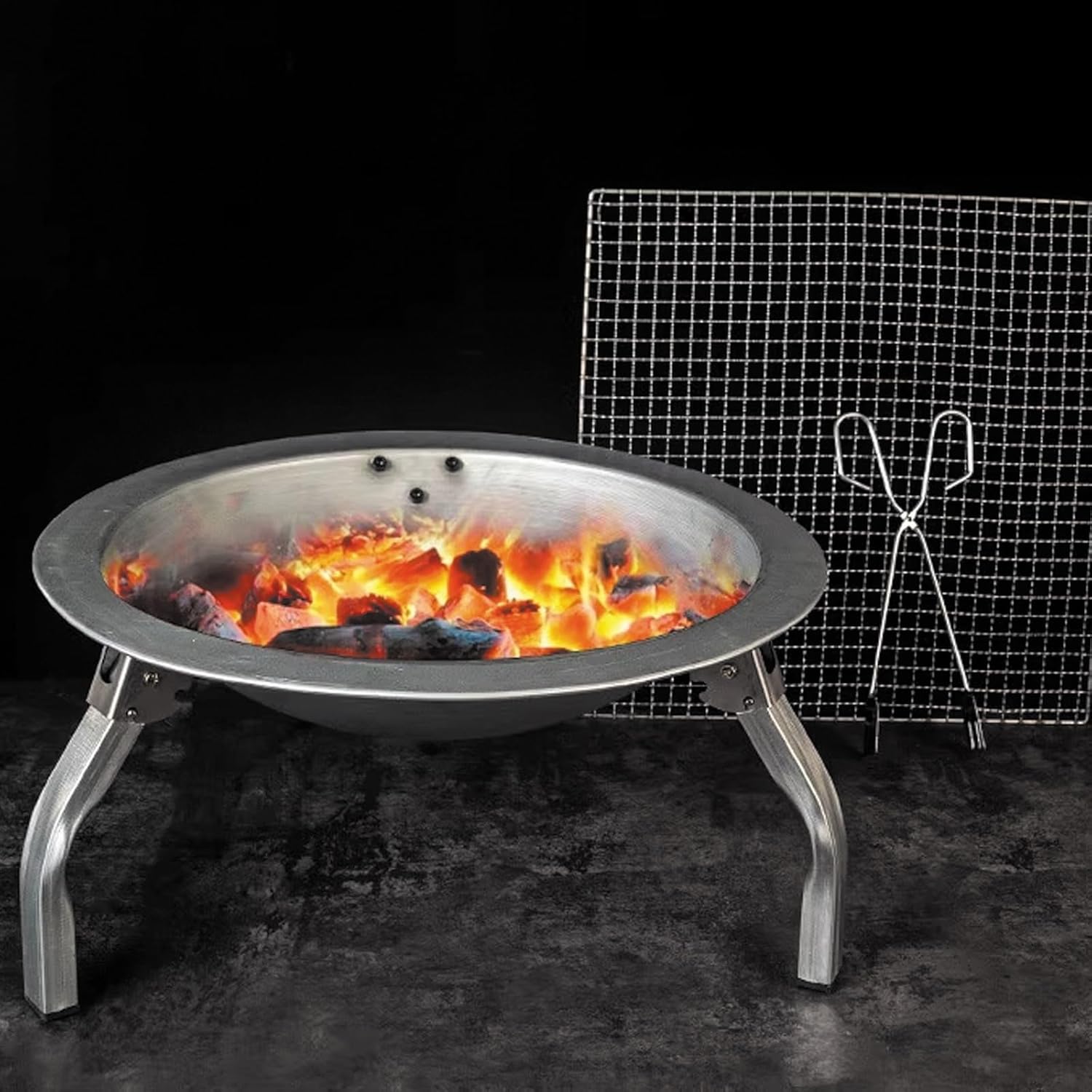 18-Inch Portable Foldable Fire Pit & Grill with Legs - Perfect Outdoor Stove for Camping, Patio, and Backyard Gatherings - Includes Grill Mesh & Tongs