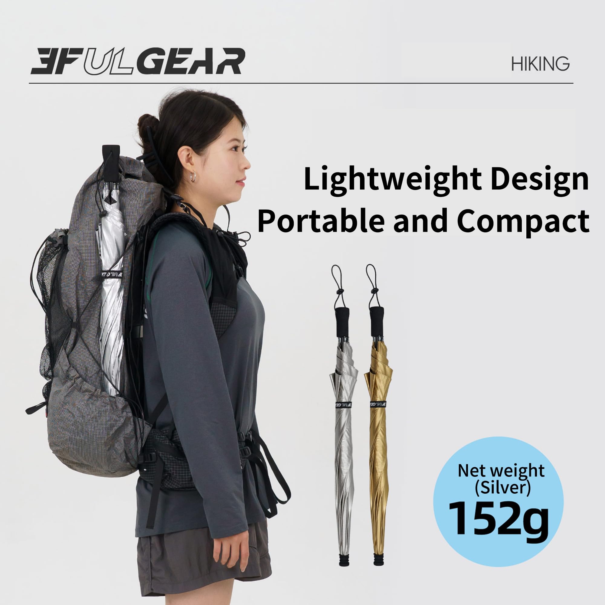 windhike 3F UL GEAR ultralekki parasol trekkingowy, włókno węglowe, nylon Dyneema 20D, wodoszczelny i chroniący przed słońcem, w zestawie uchwyt na plecak, na wędrówki, kemping, wędkowanie na świeżym