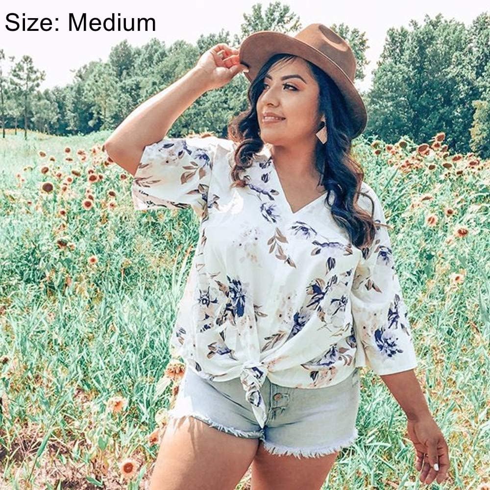Women's Casual Floral Blouse Batwing Sleeve Loose Fitting Shirts Boho Knot Front Tops - Image 2