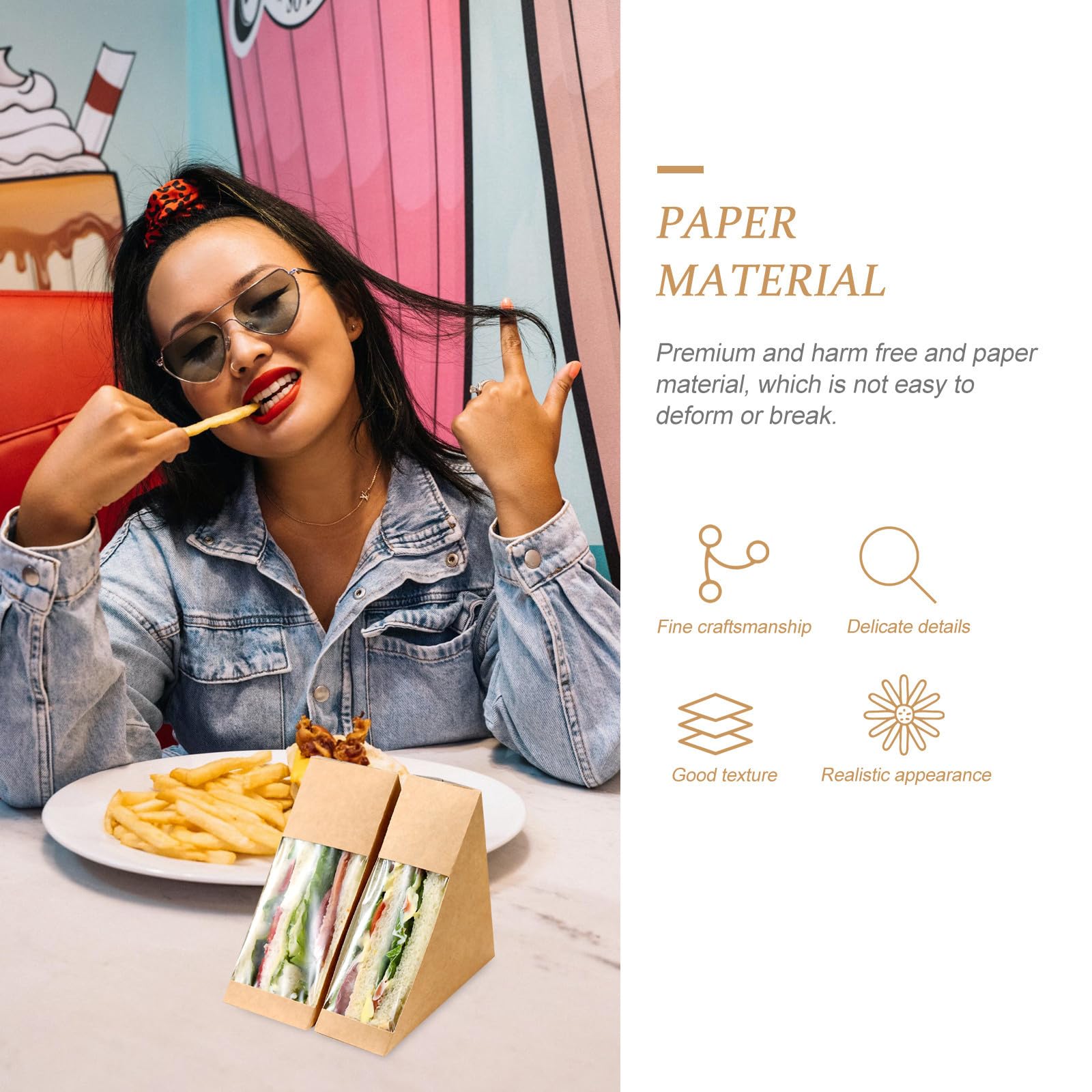 100 Piezas Caja de Sándwich Triangular, Caja de Embalaje Kraft de Papel, Beige, Ligera y Apta para Alimentos, para Pastelerías y Panaderías