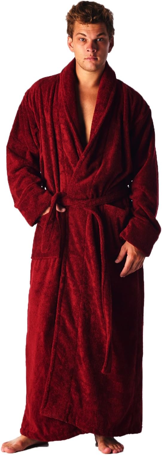 High Style Men Women 100% Turkish Cotton Ankle Length Shawl Collar Robe Bathrobe Dressing Gown