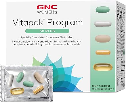 برنامج GNC Ultra Mega 50 Plus Vitapak للسيدات، 30 عبوة، لصحة المرأة بشكل عام لمن تزيد أعمارهم عن 50 عامًا