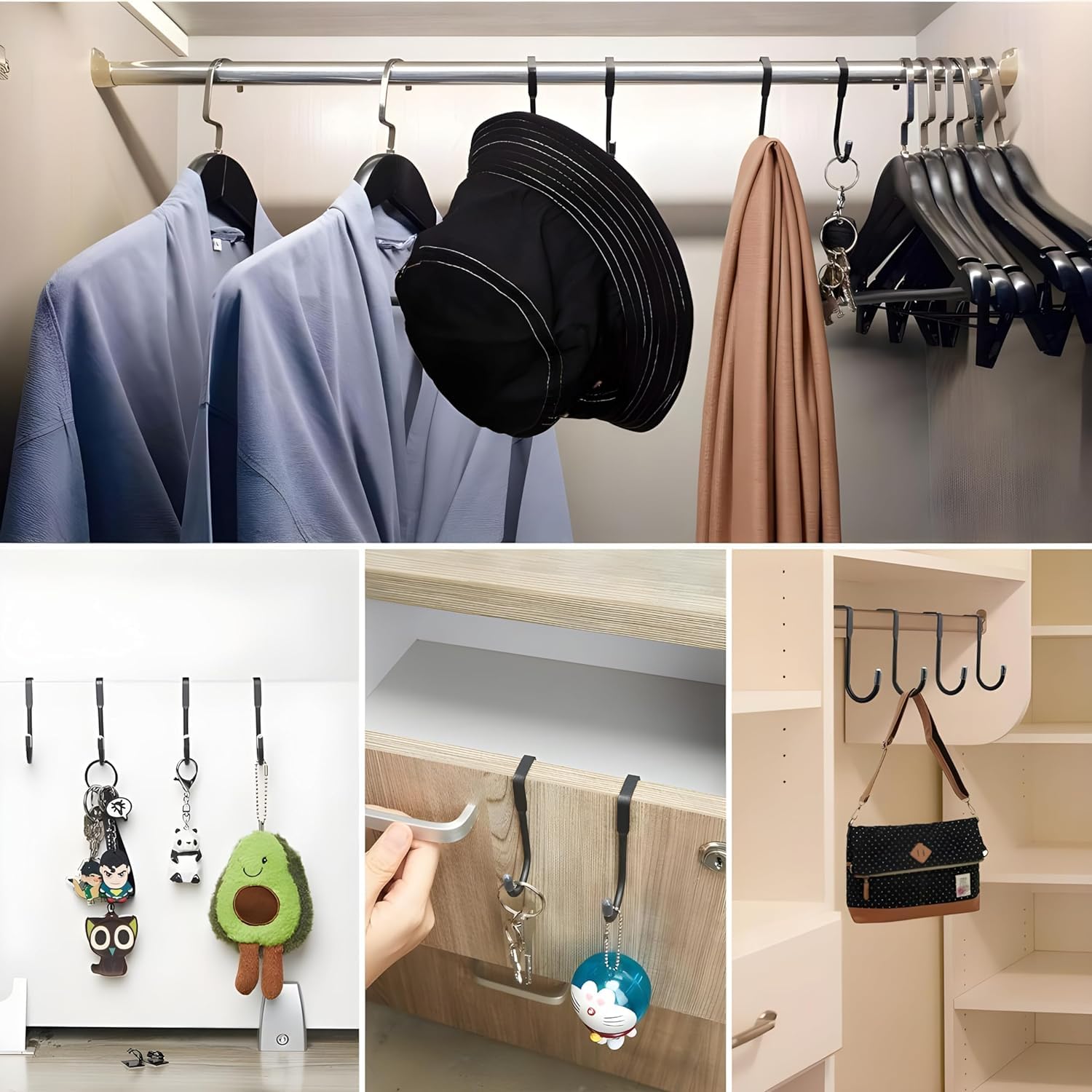 Boniry 4 Pcs Stainless Steel Over-The-Door Hooks - Heavy Duty S-Shaped Hangers for Clothes and Cabinet Organization - No Drilling Needed 3