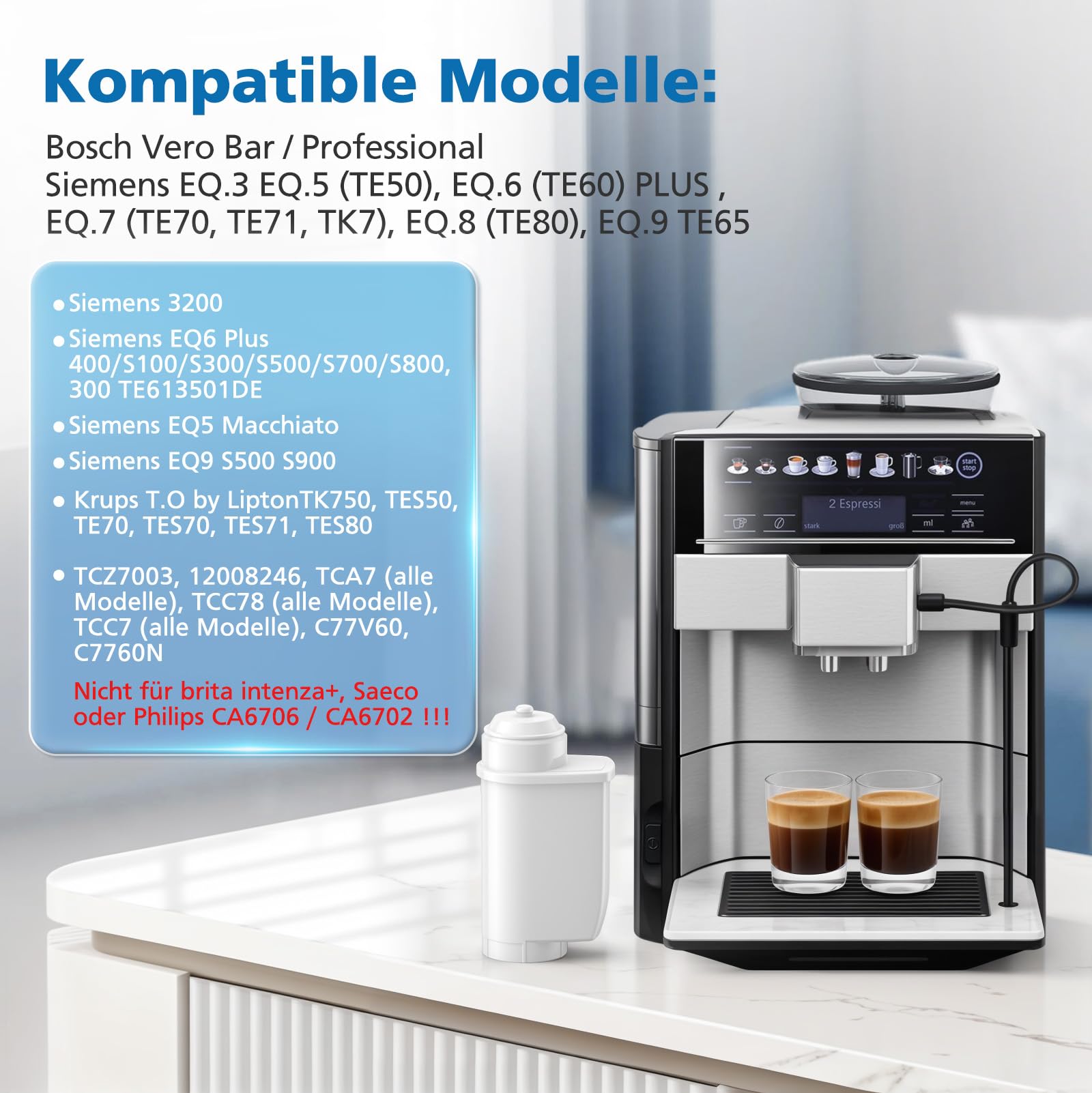 8 filtrów do wody dla Siemens EQ Series, S500, S700, S900 i Bosch TCZ7003, TCZ7033, TZ70003, 12008246 4678787 3,3, Brita Intenza