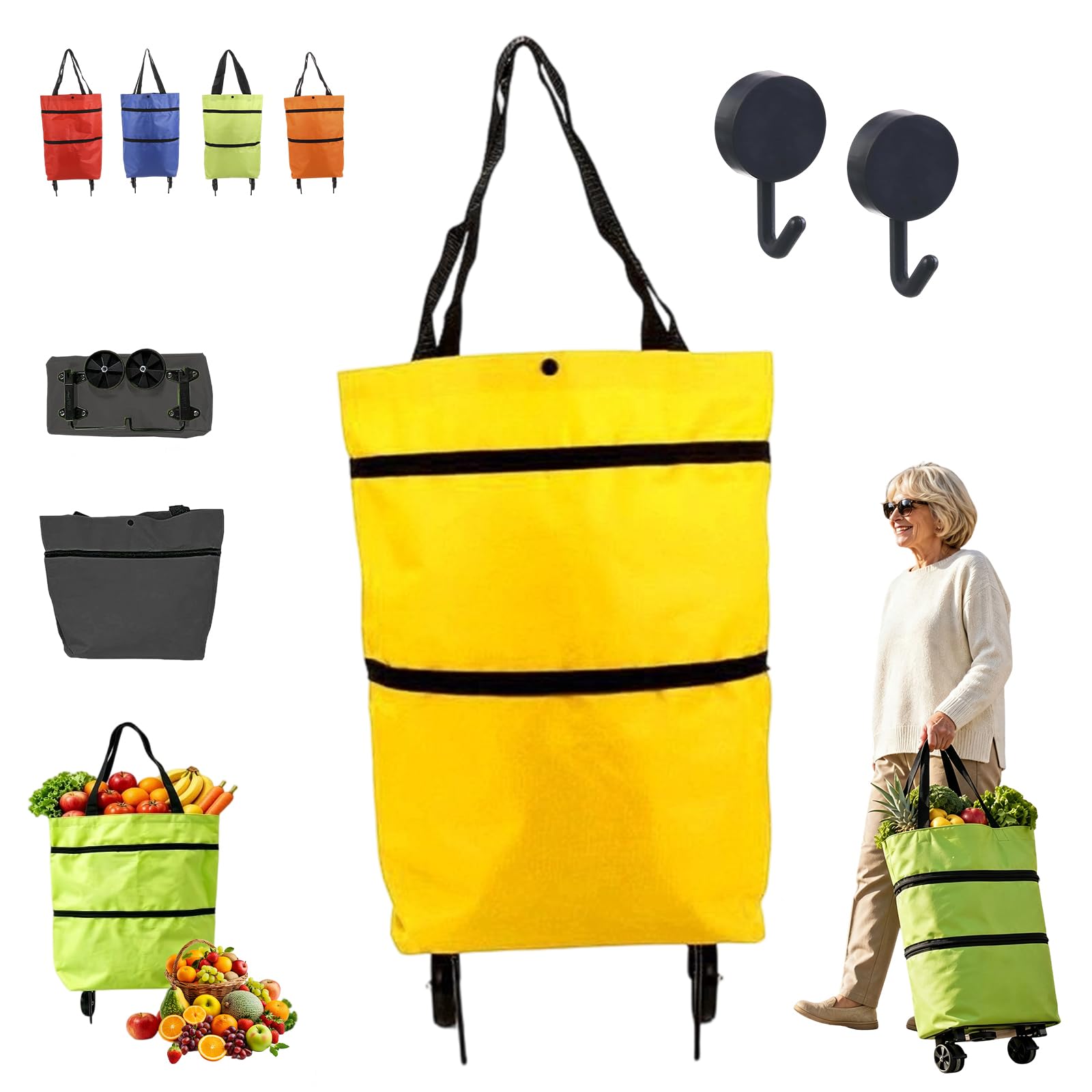 2-in-1 Foldable Shopping Cart, Oxford Cloth Shopping Trolley on Wheels with 5kg Capacity, Lightweight Reusable Shopping Cart for Travel Supermarket Camping (#7)
