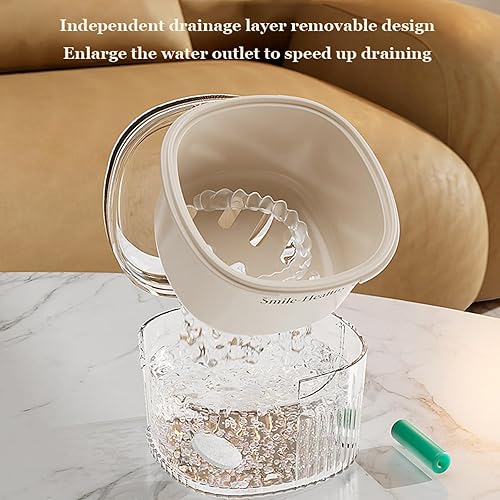 Miniatura 7 de Caja de retención de dentadura y tirantes transparentes para limpiar la dentadura y la caja de baño con cesta colador, contenedor de remojo con