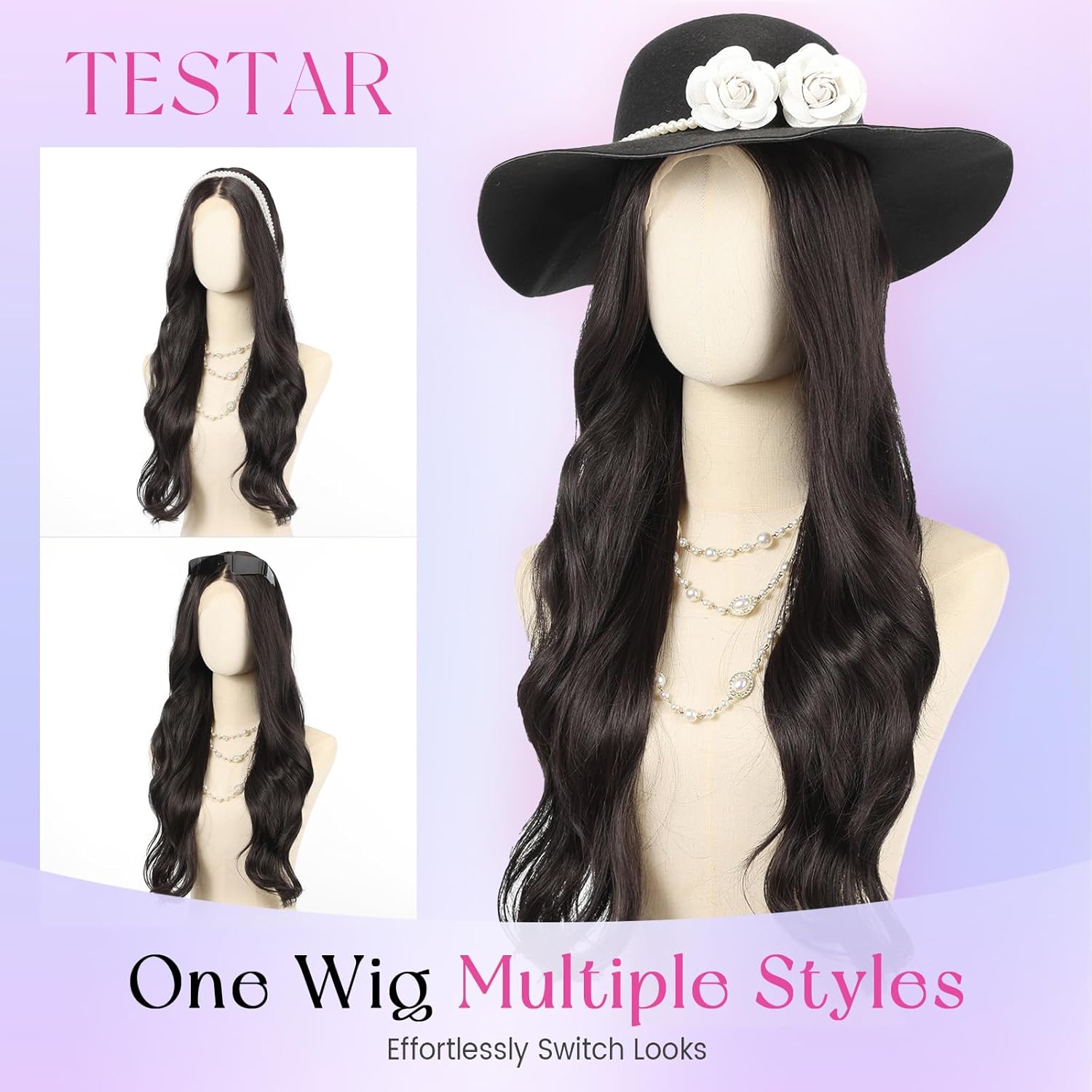 testar Black Wigs Lace Front Wig Ready to Wear 13x6 HD Glueless Body Wave Lace Wig for Women Heat Resistant Synthetic Fiber Wig Long Wavy Wig Natural Black (28 Inch)