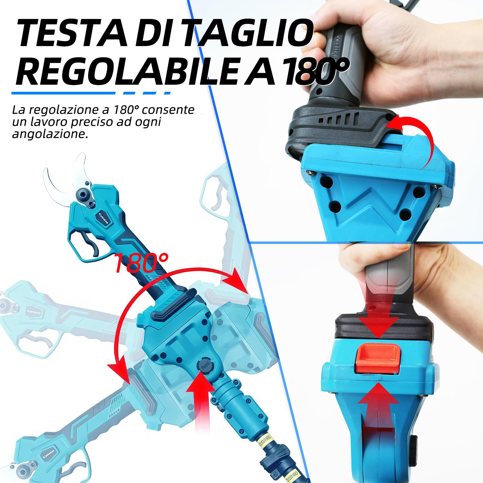 Asta telescopica per cesoie elettriche e seghe a batteria – 1,2–2,5 m estensibile, testa regolabile a 90°, altezza di lavoro fino a 4,6 m, compatibile con Makita 18V