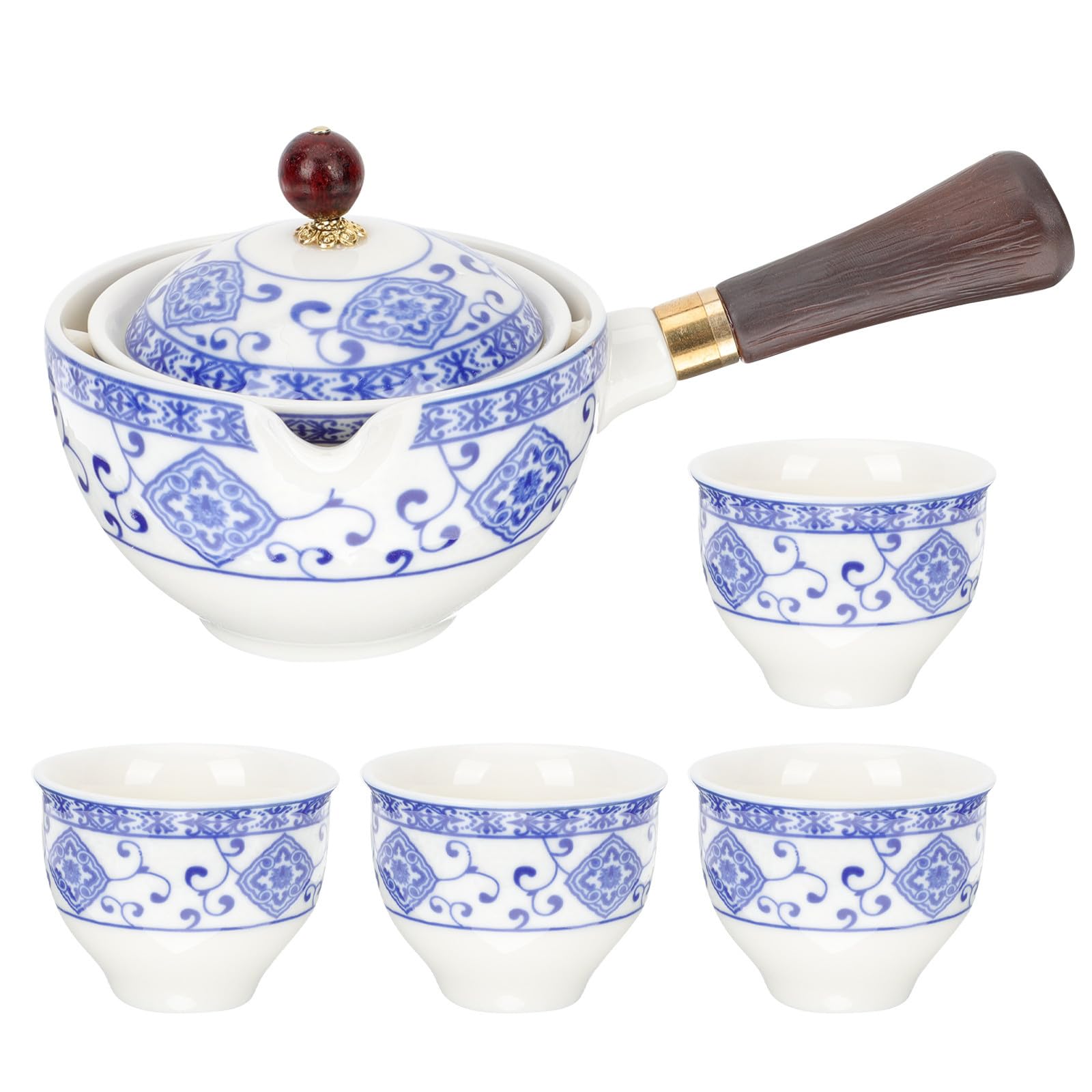 Juego de Té Chino de Cerámica Estilo Chino Tetera y 4 Tazas Fácil de Limpiar y Verter Adecuado para Aficionados al Té en Casa