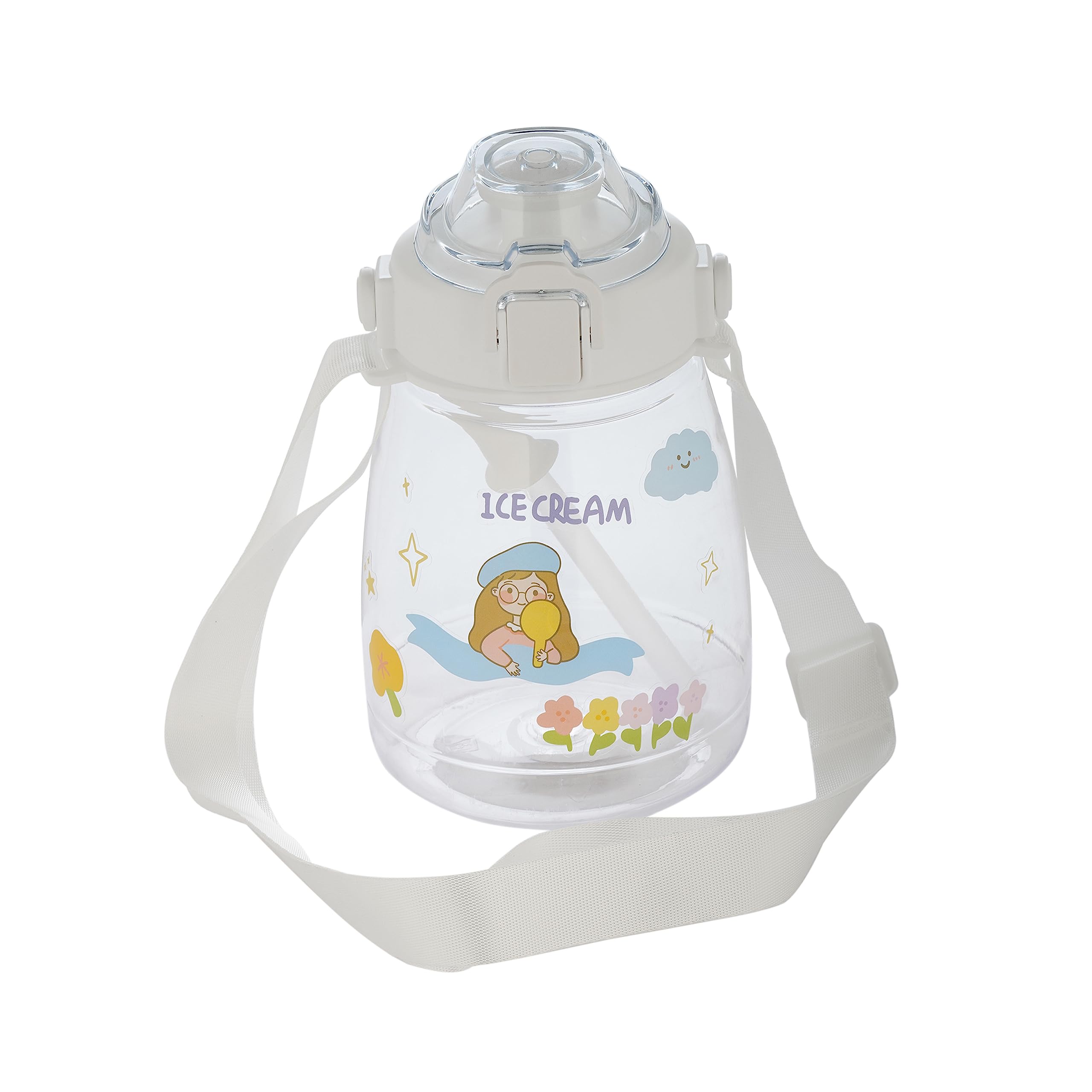 Sipper Cup with Handle & Drawstring | Anti-Spill Sippy Straw Cup for Baby & Kids | Little Spout Water Bottle for Infant/Toddler | Easy Grip 6m+ | BPA Free - 1200 mL (SB2154A, White)-image-15
