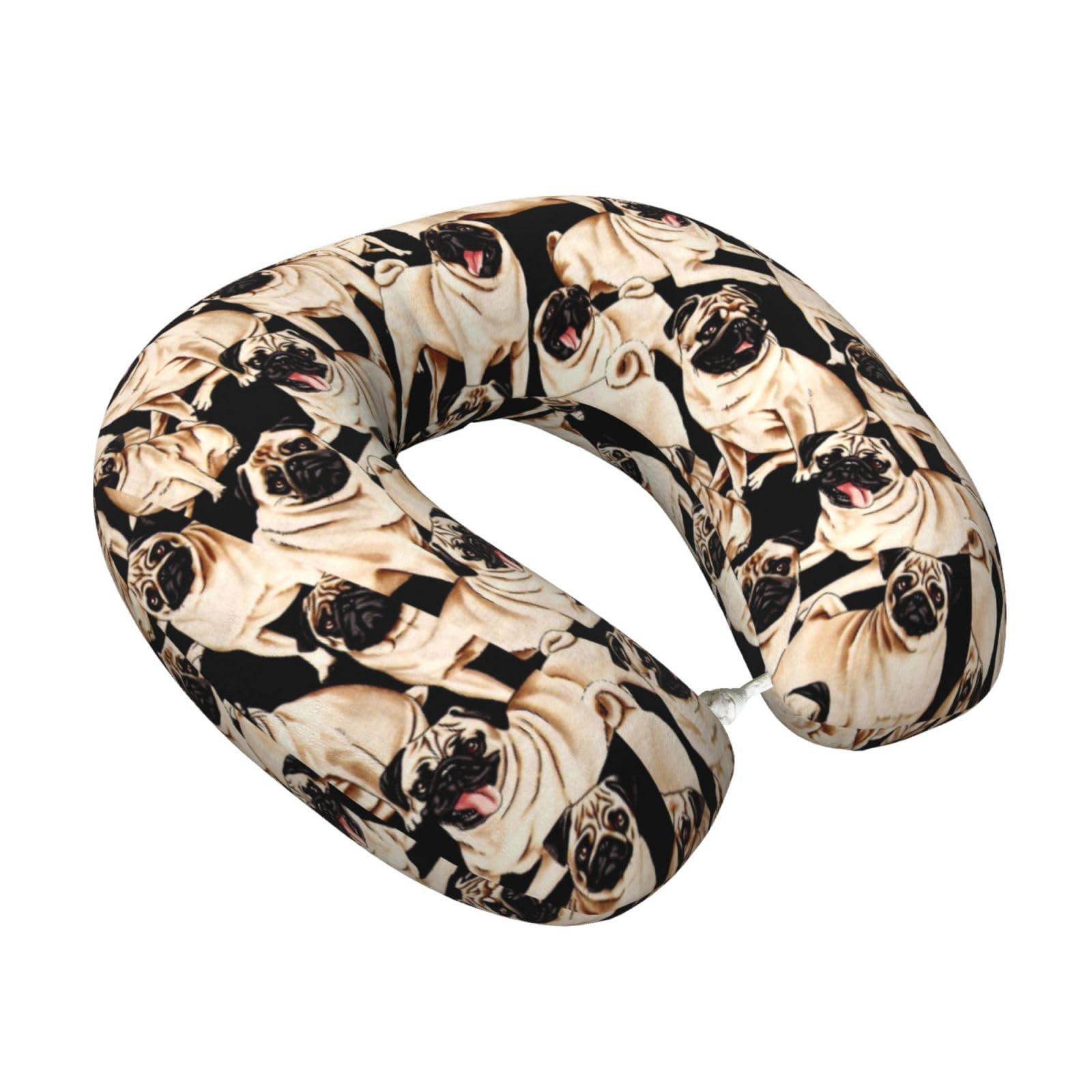 LKYMOH Cute Funny Pugs Dog, Travel Neck Pillow U-Shaped Memory Neck Support Soft Comfortable With Washable Cover For Airplane Car Traveling and Office