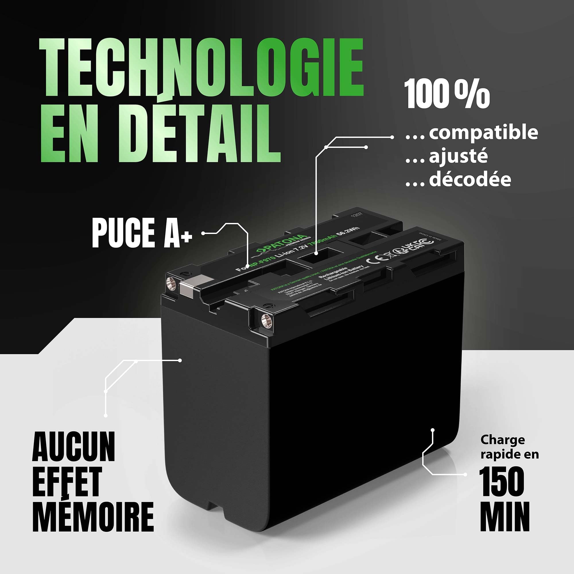 PATONA Premium Batterie pour Sony NP-F970 F960 F950 F750 7800mAh