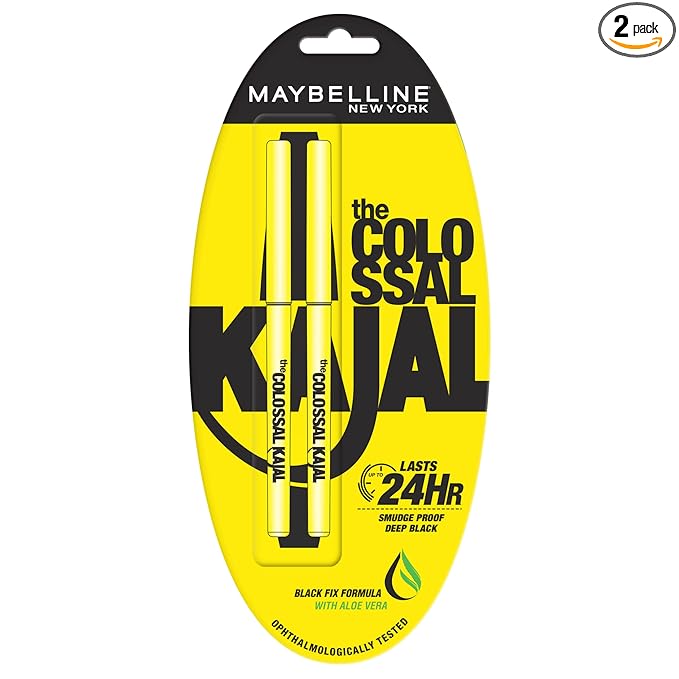 Maybelline New York Kajal, Intense Colour, Waterproof, Long lasting 24Hrs Stay, Colossal Kajal, 0.35g (Pack of 2) at Rs. 147