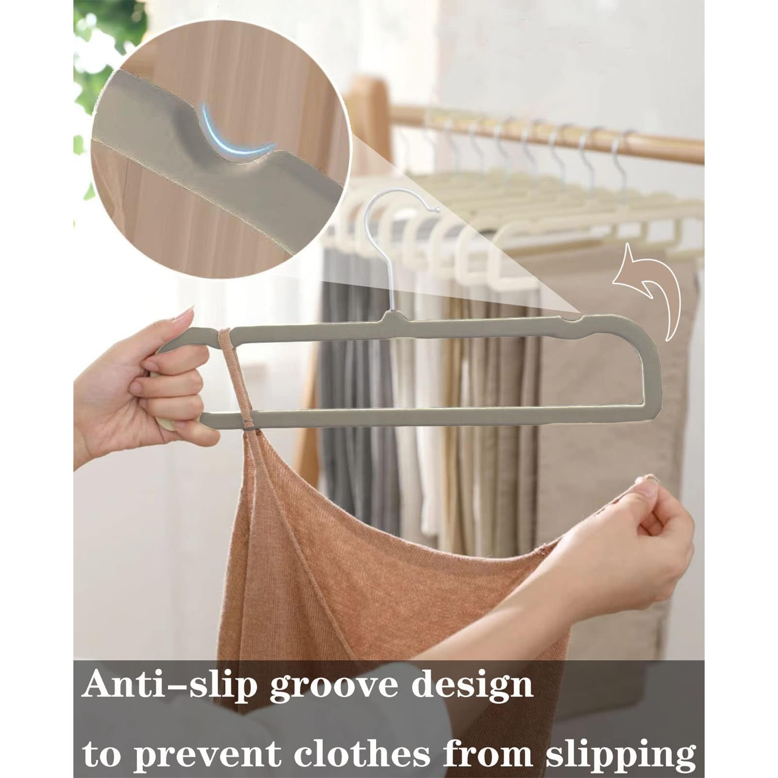 Perchas antideslizantes para pantalones, paquete de 20 perchas de terciopelo para armario, perchas finas que ahorran espacio, fuertes, duraderas, perchas de jeans con gancho giratorio de 360 grados,